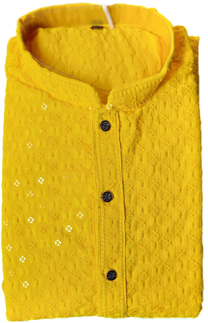 The India Attire Men’s Cotton Embroidered Kurta – Chikankari Style Straight Long Kurta for Festive, Wedding & Ethnic Wear-image-44