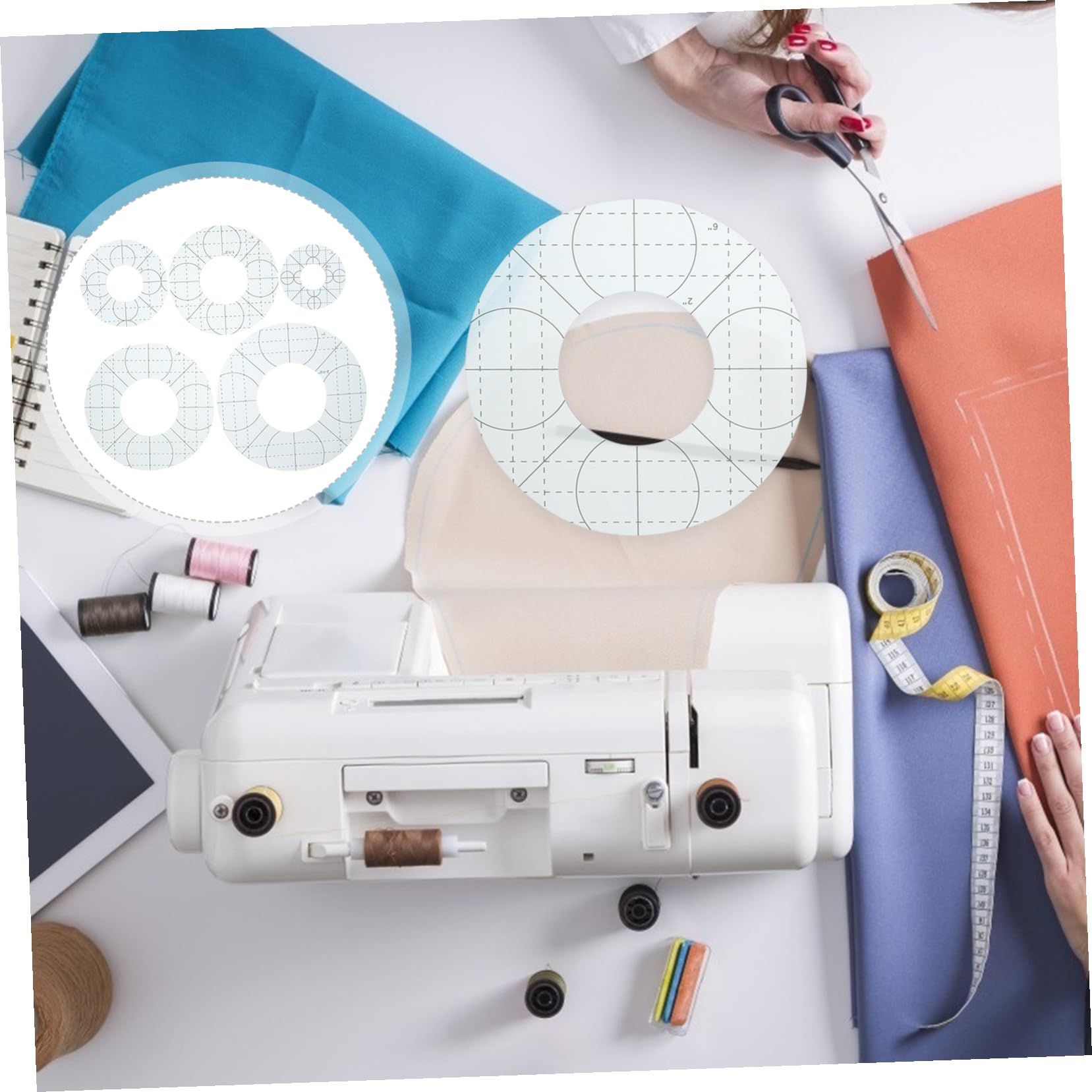 Regla de Patchwork Acrílica Circular para Costura Diy, 5 Piezas | Plantillas de Acolchado y Bordado, Acrílico Ligero y Duradero, Portátil y Seguro, Uso en Pintura