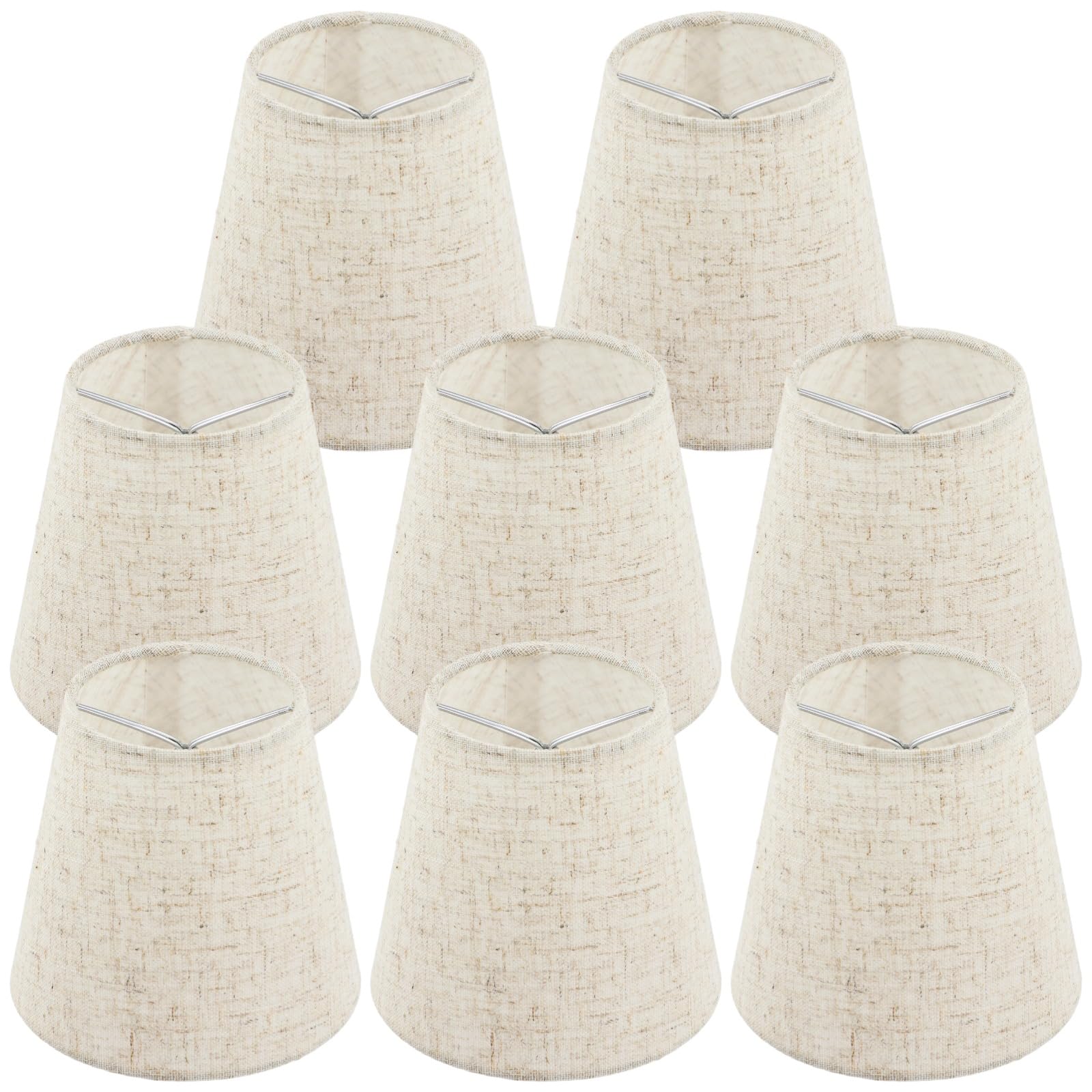 6 PCS Fabric Lamp Shade, Clip-on Fabric Lamp Shade, Traditional Chandelier Candle Bulb Lampshade, Linen Fabric Elegant Lampshade, 3.5" Top x 5.1" Slant Height x 5.5" Bottom (8)
