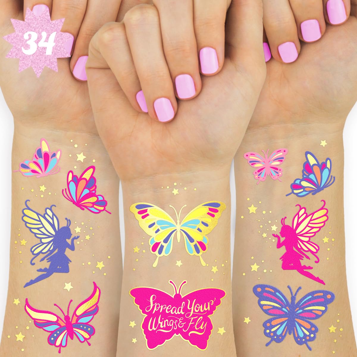 xo, Fetti Butterfly Tattoos for Kids - 34 Glitter styles | Birthday Party Supplies, Butterfly Party Favors + Fairy Decor