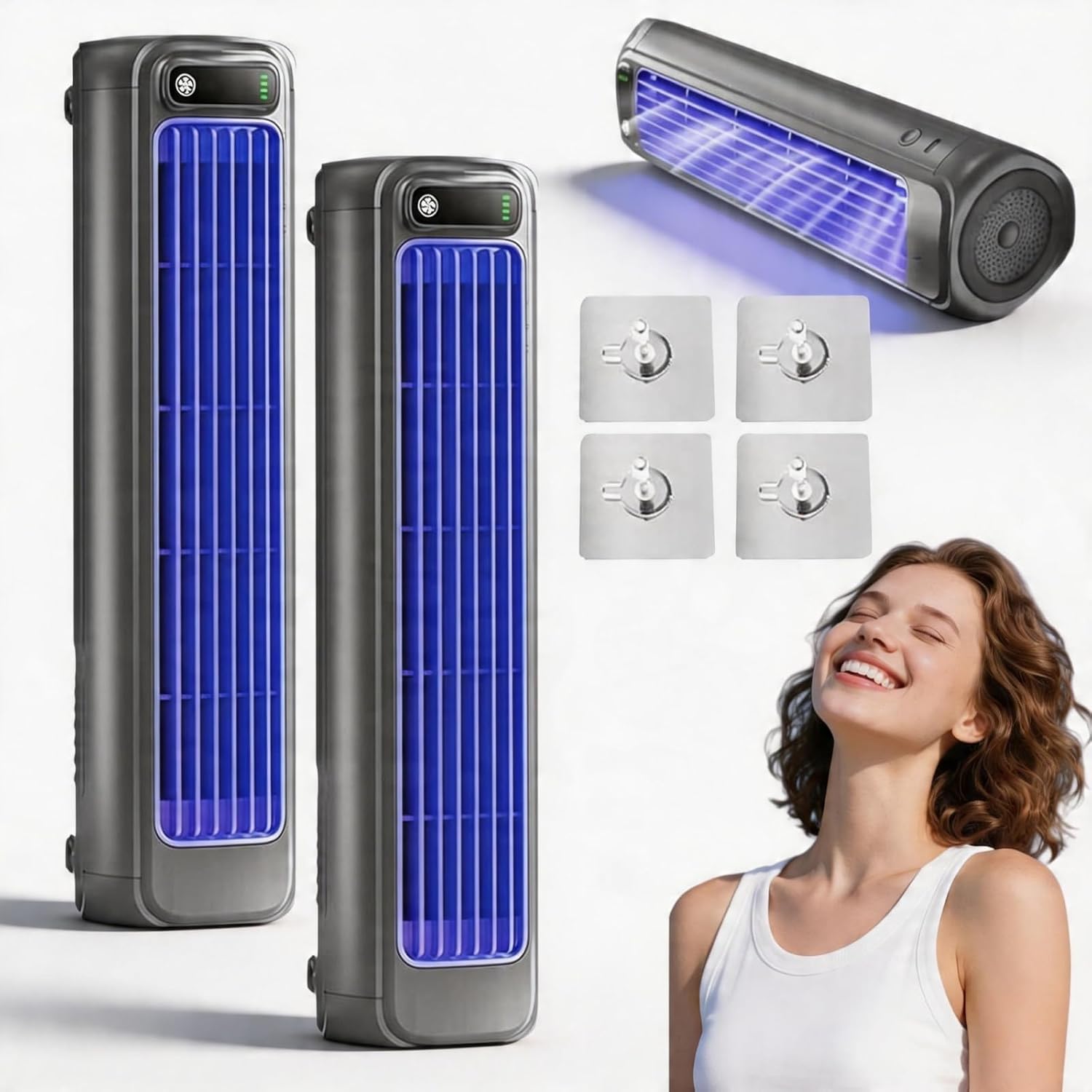 2026 New Cooling Ace Portable Air Conditioner, Cooling Ace Portable A/C,Cooling Fan with 3 Speeds & LED Touch Screen, USB Rechargeable Air Cooler for bedroom Kitchen Office Home (Grey*2)