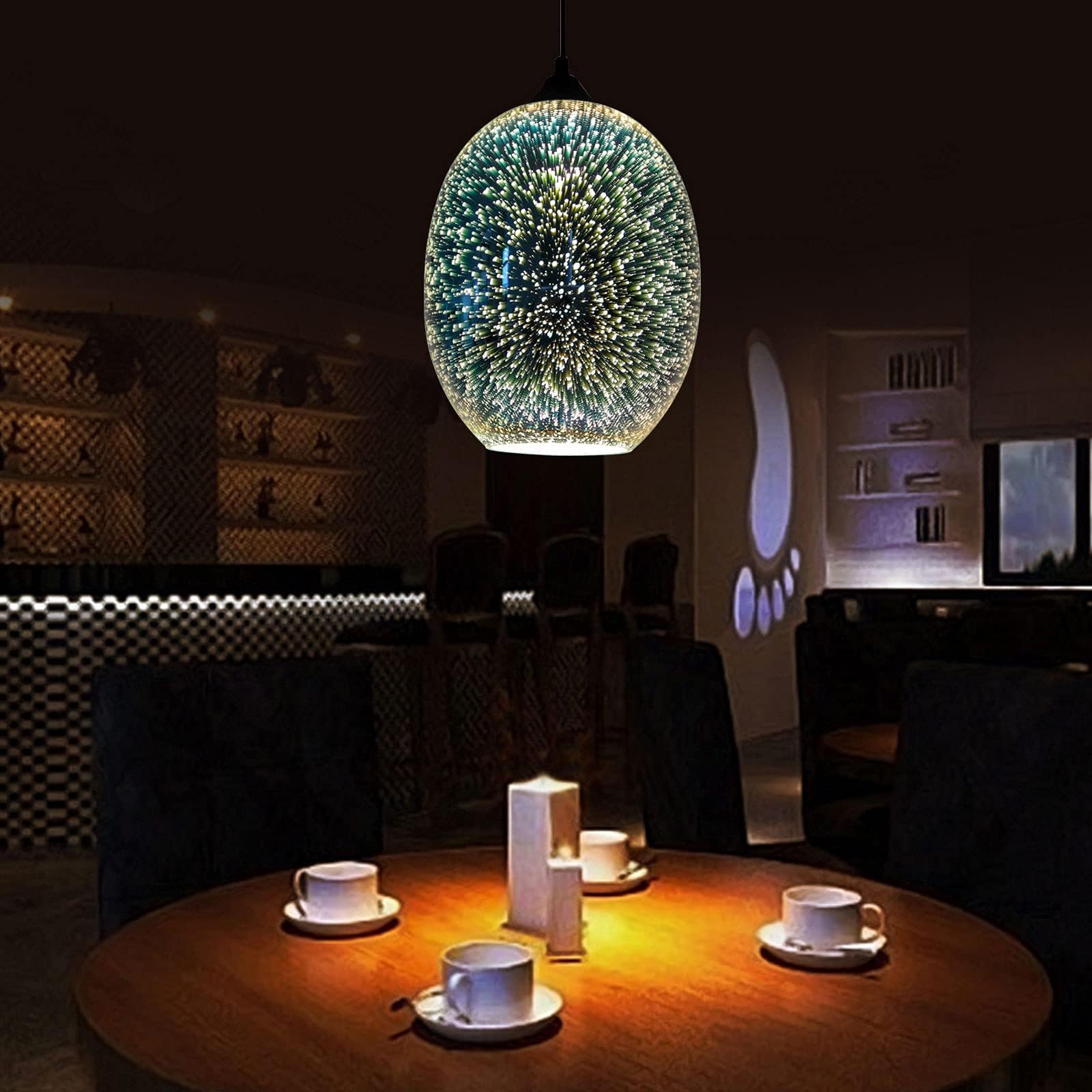 Ohne Stromanschluss Hängelampen mit Fernbedienung,Moderne Pendelleuchte aus buntem 3D-Glas,Glas Pendelleuchte mit batteriebetrieben,Hängeleuchte nicht fest verdrahtet,Mit wiederaufladbare Lichtquelle.