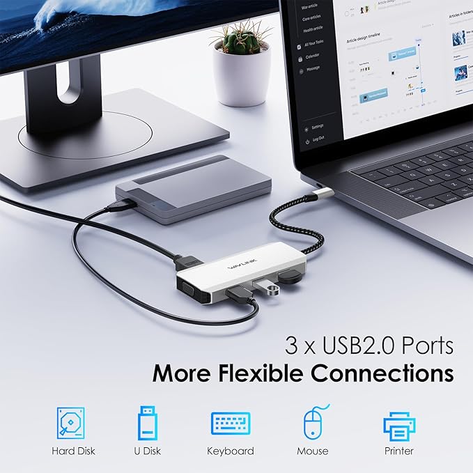 Docking Station USB C WAVLINK con Dual HDMI, DP, VGA, 3 USB-A 2.0 miniatura 6