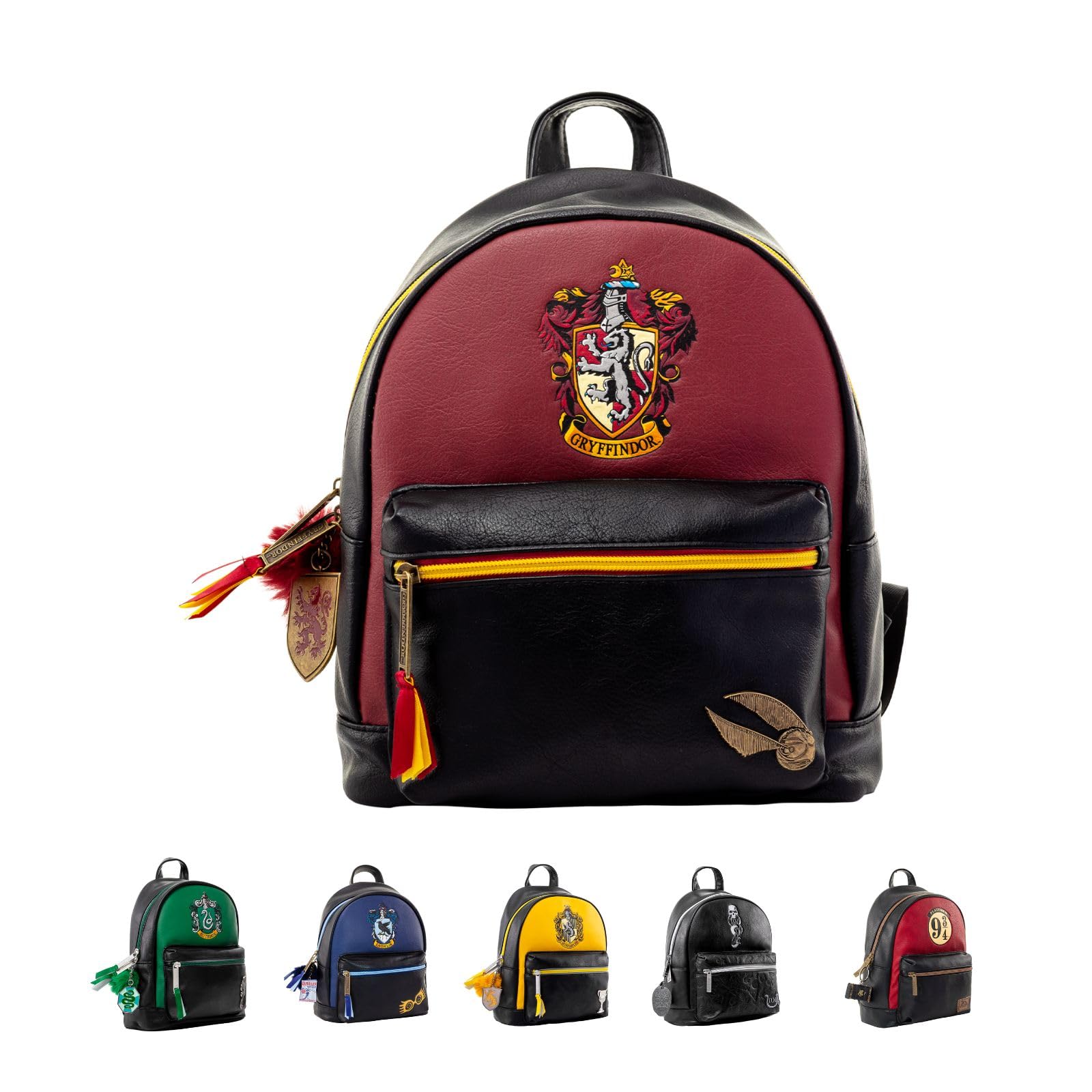 Harry Potter Gryffindor Backpack - Red/Gold Faux Leather - Embroidered Lion Crest - H:28.5 x W:22 x D:17 cm