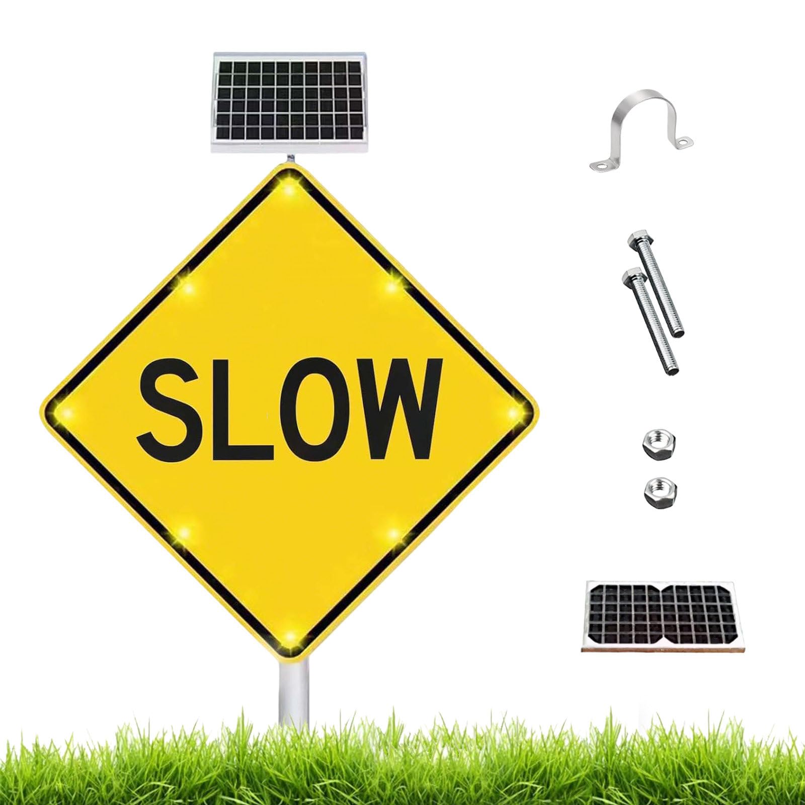 Cielobloen Multicolor 24"/30" Led Solar Powered Slow Safety Light Sign, Solar Powered Flashing Slow Down Warning Sign, Engineer Grade Reflective Aluminum, Ip65, U-Bracket Mount 24"