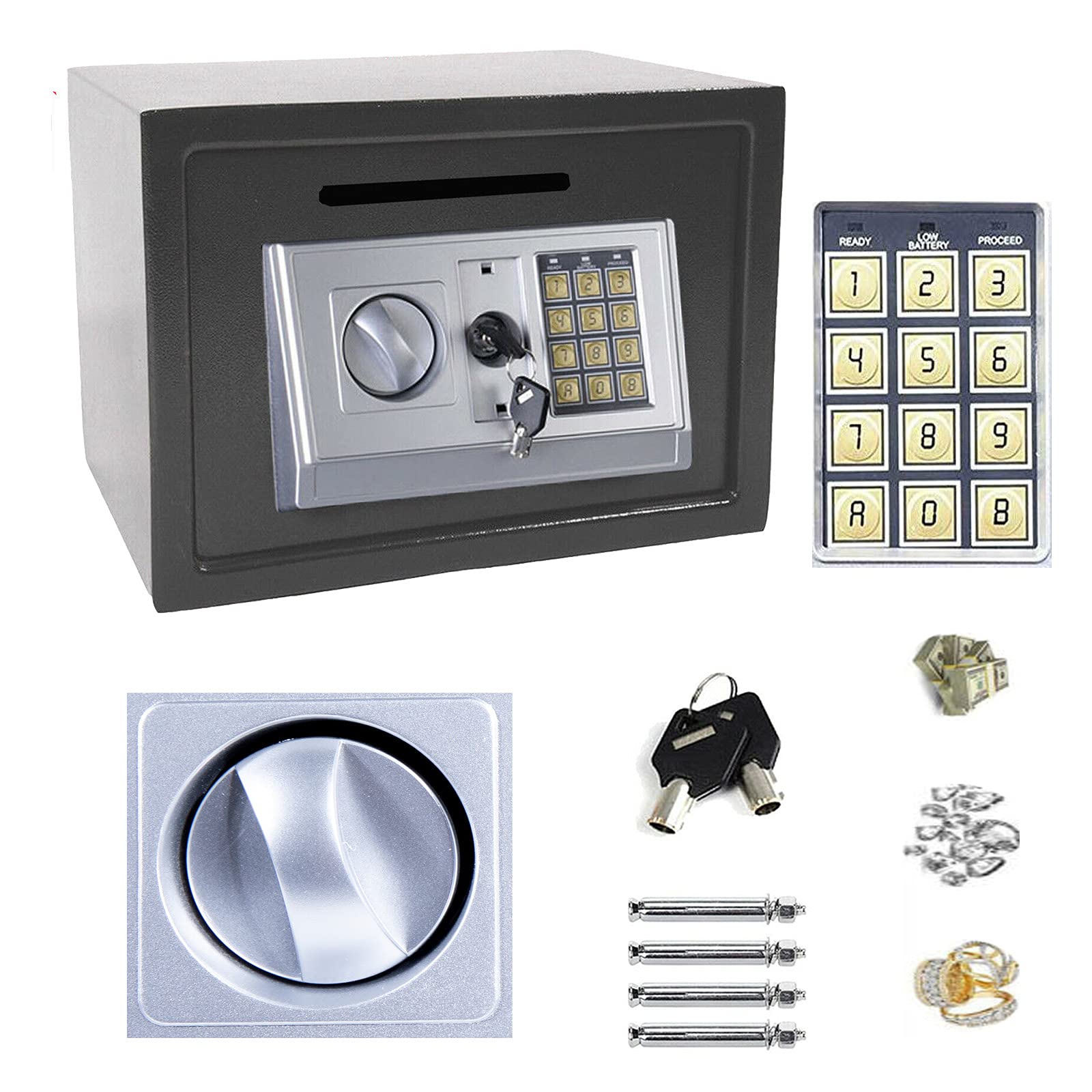 Jupitor 16L Digital Steel Safety Box (25X35x25cm) Electronic Security Large Capacity Hotel Safes With Full-Digit Keypad/2 Override Key/2 Installing Bolts Wall Floor Fixings For Money Cash Valuables