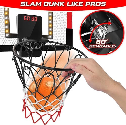 Miniatura 4 de Aro de baloncesto para interiores para niños, mini aro de baloncesto con doble marcador electrónico y luz LED, juguetes de regalo de baloncesto