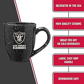 Rico Industries NFL Football Las Vegas Raiders Raider Nation 16 oz Team Color Laser Engraved Speckled Ceramic Coffee Mug