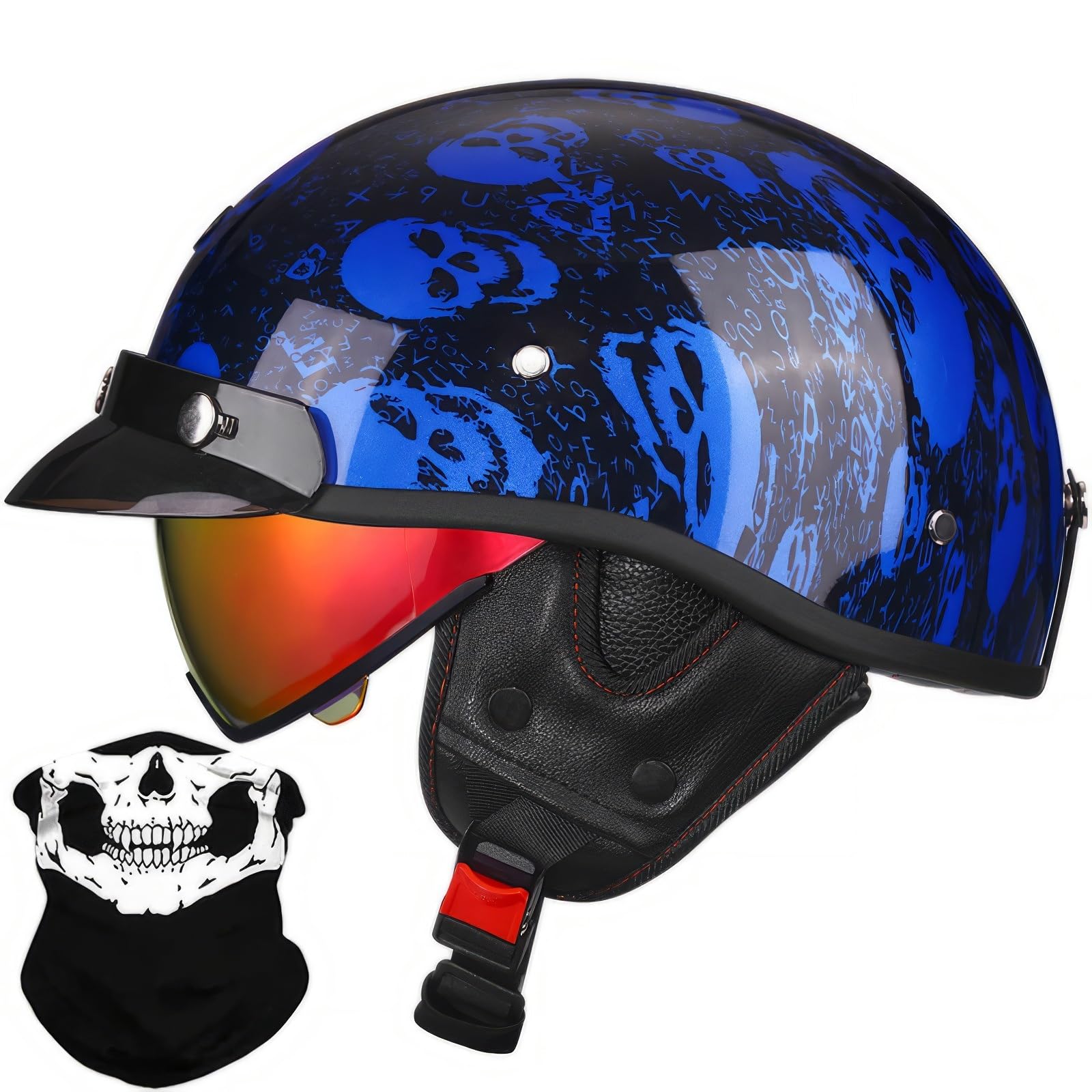 WLYEZAU Open Face Motorcycle Helmet,Half Face Scooter Helmet With Sun Visor,ECE Approved Retro Style Helmet For Men Women, Cruiser Chopper Moped Helmet(C,XXL(61-62cm))