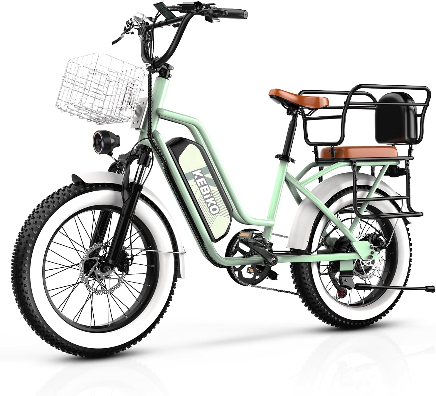 Electric Bike for Adults, 20"x 4" Fat Tire 35MPH Ebike, 1450W Peak Commute Bike with 48V 20AH Removable 960WH Battery, 80 Miles Max Range Dual Disc Brake Electric Bicycle Green with Safety Seat