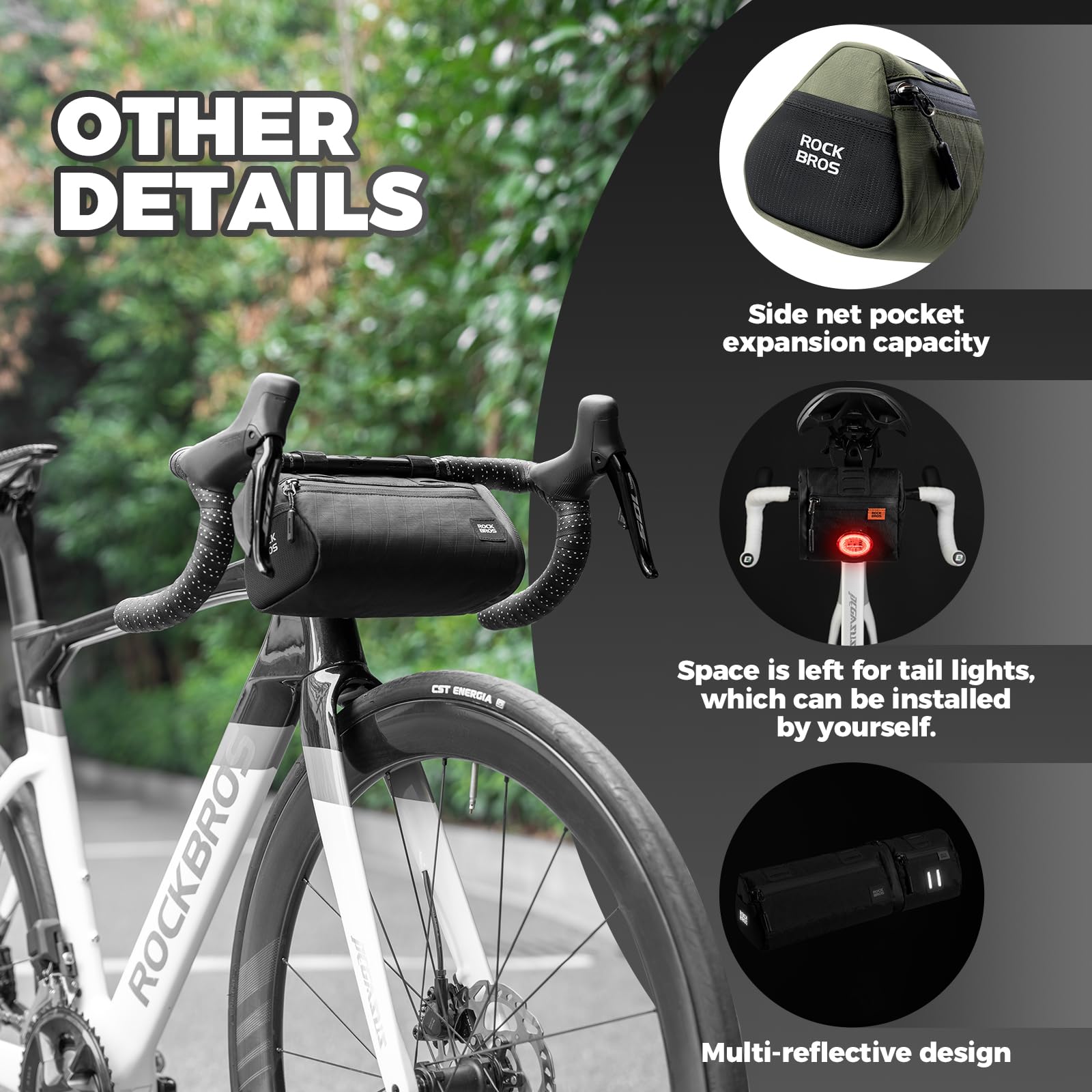 ROCKBROS Borsa da Bicicletta Multifunzionale Combinata 2 in 1, Borsa da Bici per Manubrio 1,3L e Posteriore 0,7L Idrorepellente, con Tracolla per MTB, Gravel, Bici da Strada, Ebike, Verde Militare