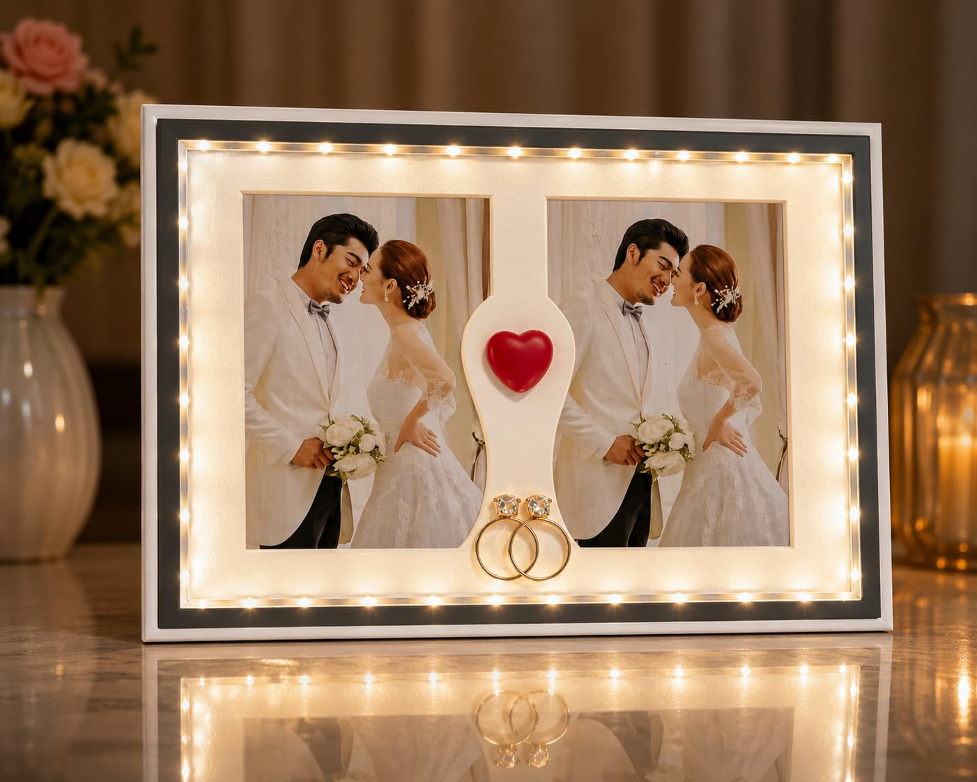 Personalized LED Photo Frame with Rose & Heart Decor, 4x6 Photo, Warm White Fairy Lights, USB Powered Romantic Gift for Anniversary, Wedding, Valentine's Day, Birthday for Couples Husband Wife (RECTANGLE, DH46-06)-image-20