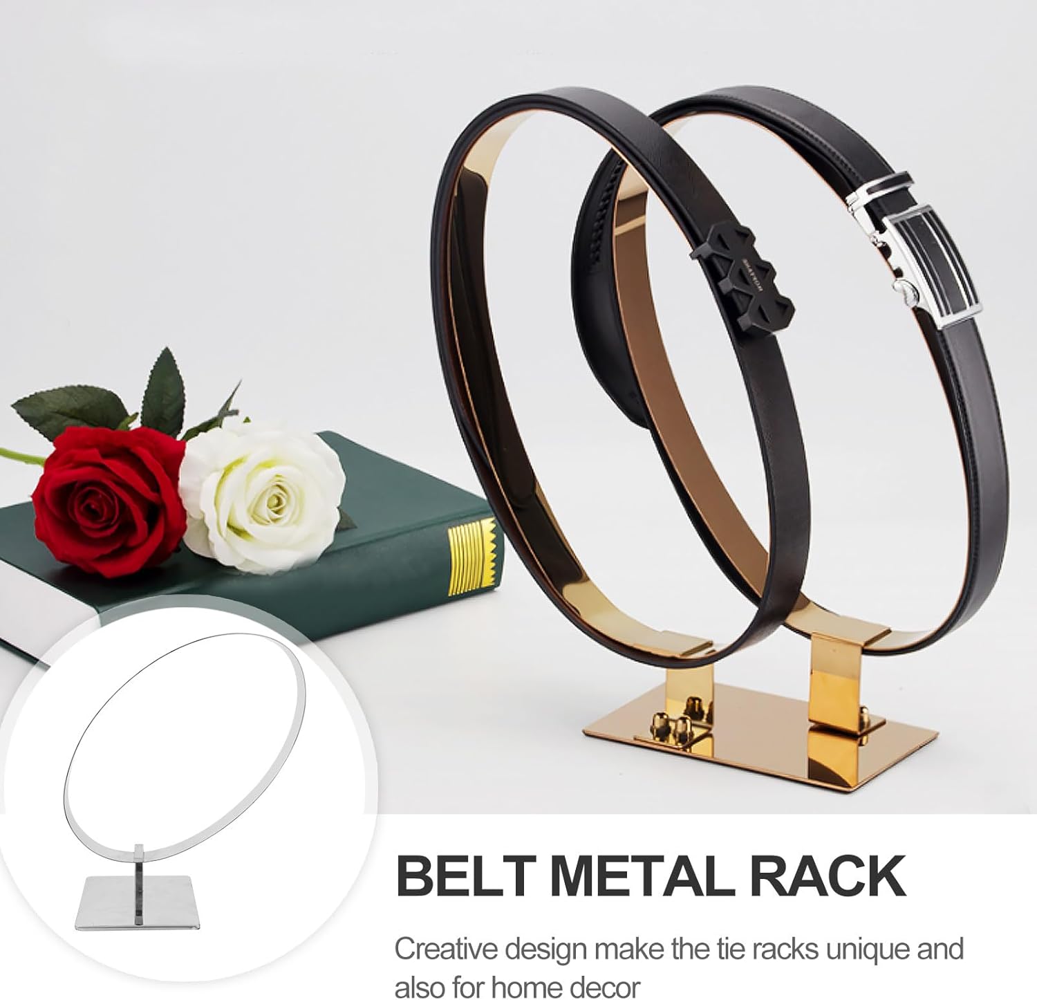Stainless Steel Belt Display Rack Metal Belt Holder Oval Mirror Finish Waistband Organizer for Home Closet Storage Accessory Organizer