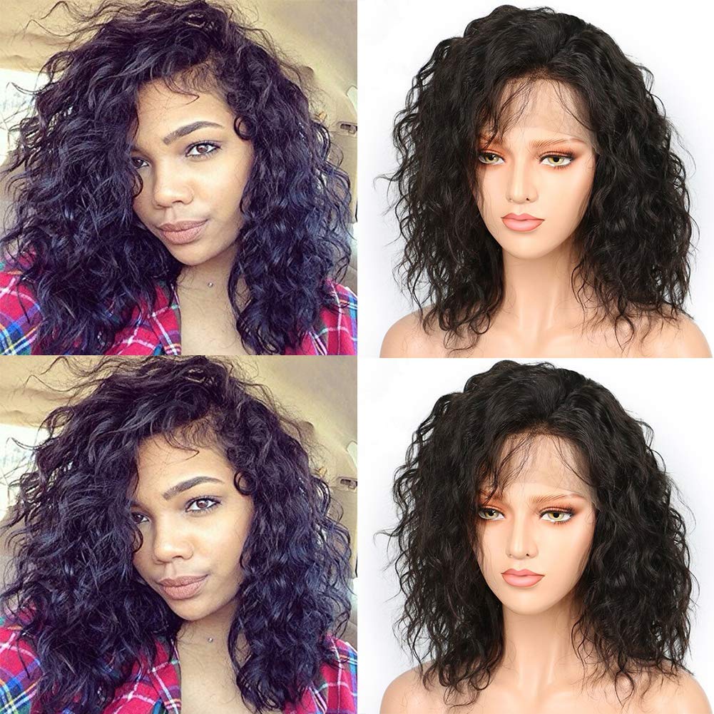 Eiake Hair Glueless Water Wave Short Lace Front Human Hair Wigs for Women Water Wavy Bob Lace Front Wigs with baby hair Pre Plucked Wavy Lace Wigs Short Bob Cut Wigs