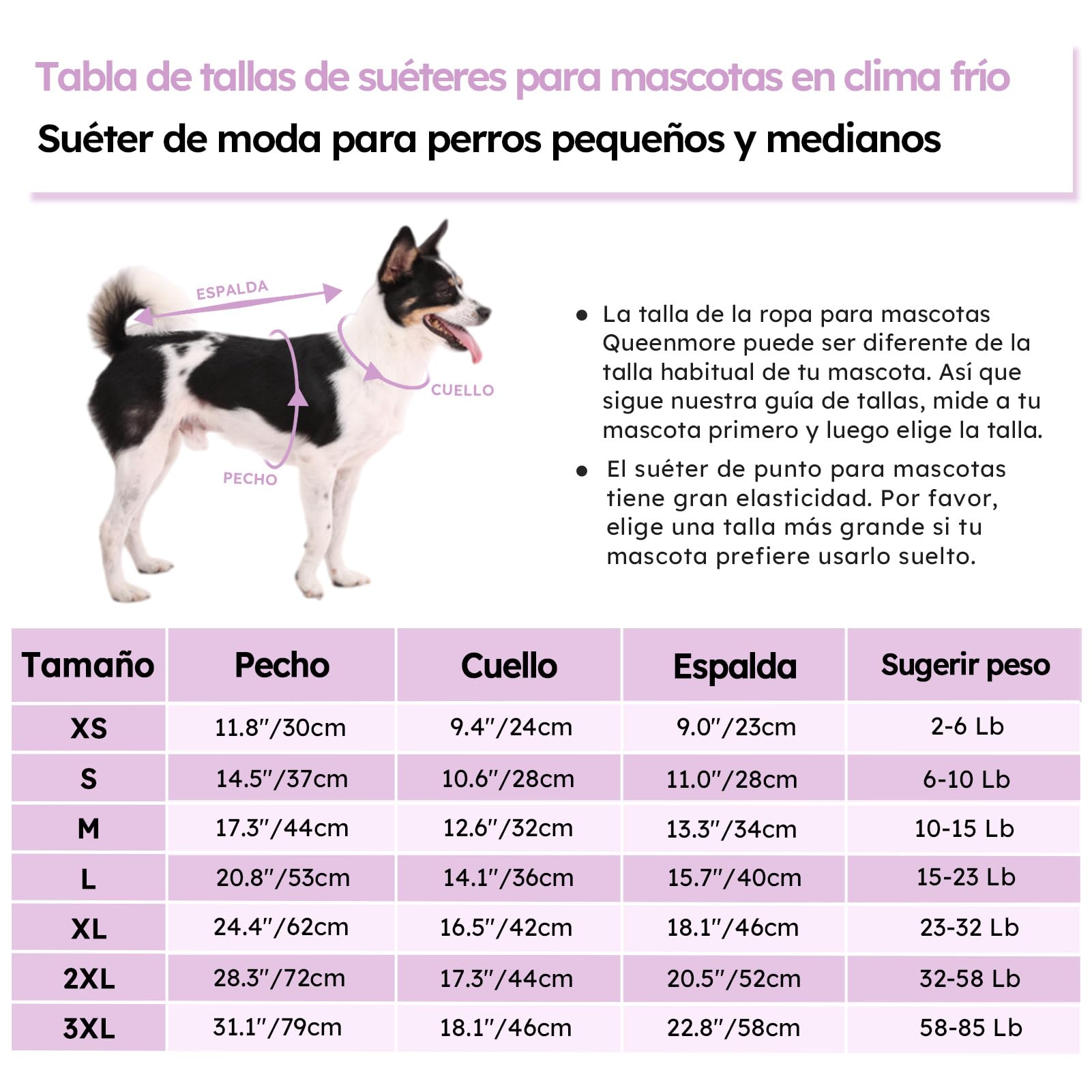 Queenmore Jersey para Perro Grande Bouledogue Francés Cálido Suéter para Perros Suéter Chihuahua Abrigo Teckel Ropa de Invierno para Perro Gato, Lila,XL