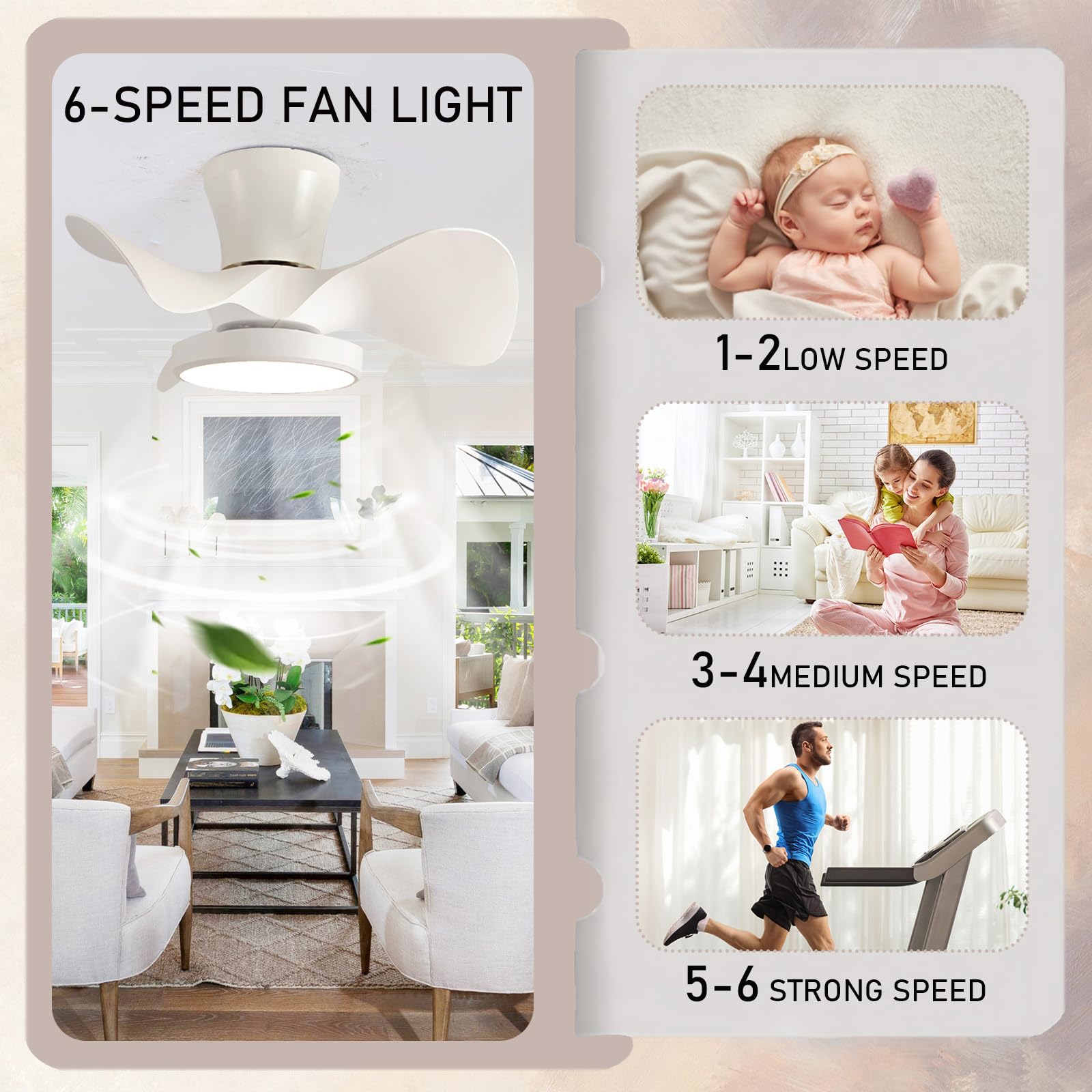 LED Kleine Stille Plafondventilator Met Verlichting Omkeerbare 6 Snelheid Plafondventilator Met Licht En Afstandsbediening Moderne 3 Kleuren Lamp Met Ventilator Voor Woonkamer-Black wood grain