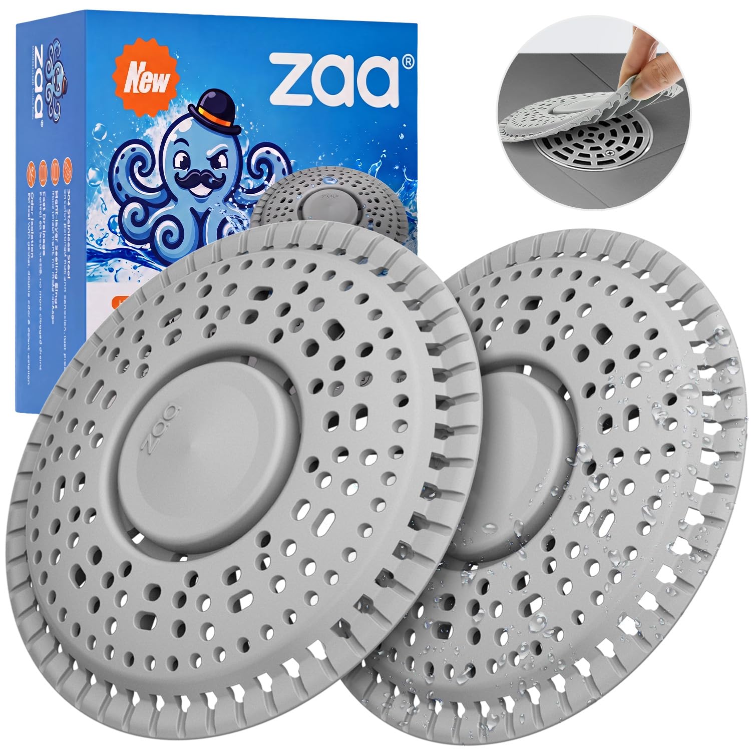 Shower Drain Hair Catcher 5.5" Silicone Drain Cover for Flat Floor Drains
