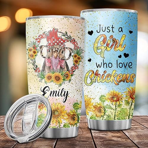 Miniatura 3 de Vaso personalizado de pollo con girasoles Just a Girl Who Loves Polickens para mujeres niñas hijas hermanas amantes de los animales vasos de viaje