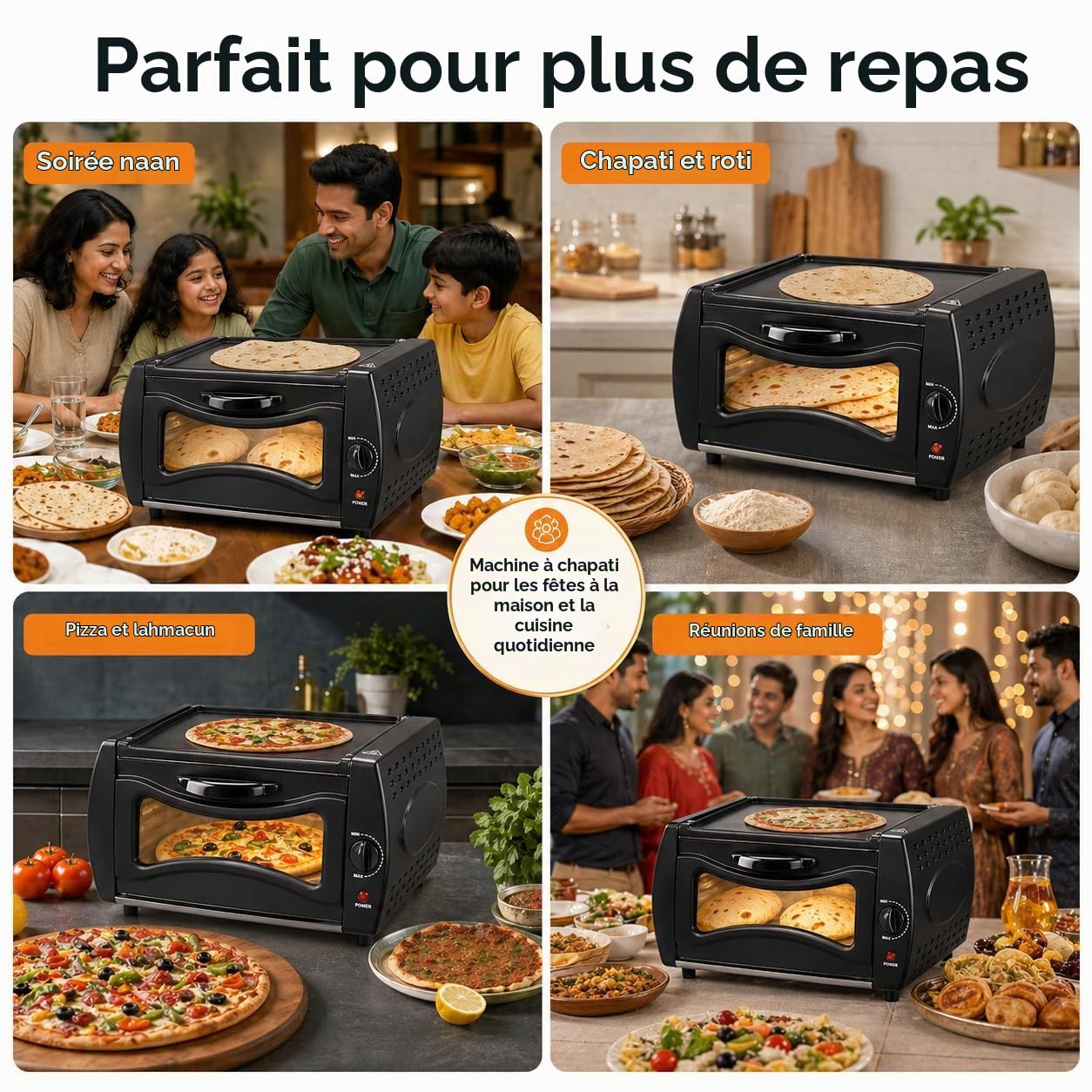 Four électrique Tandoor Roti Maker, machine Chapati Maker 1500 W, contrôle de température 50-400 ℃, avec plaque de cuisson et grille, pour pizza Lahmacun Manakish Naan