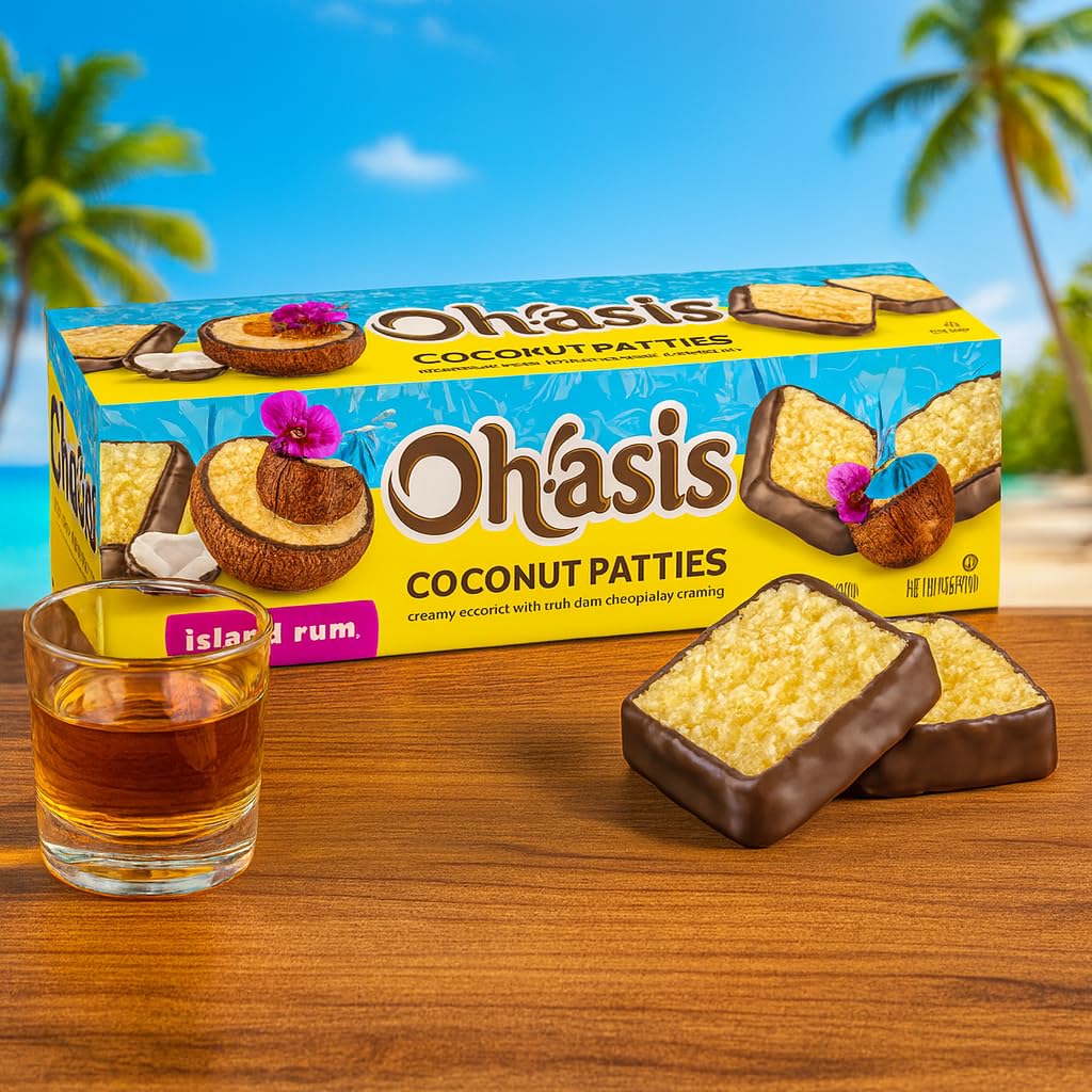 Chocolate Covered Coconut Patties – Island Rum Flavor – Creamy Coconut with Rich Dark Chocolate Coating – Individually Wrapped – 10.5 oz Box – Gourmet Tropical Candy Dessert Snack – Kosher Certified - Pack 2