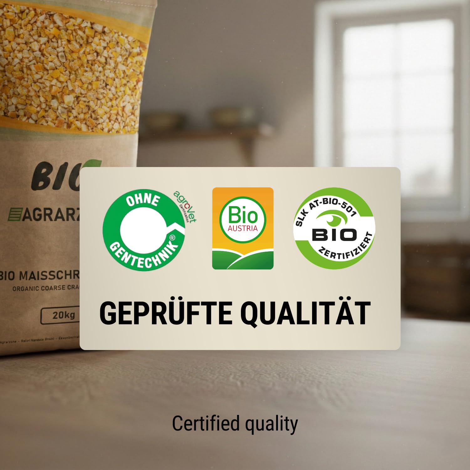 Agrarzone Farine de maïs bio grossière 20 kg – Nourriture pour poulets et cailles bio – Maïs concassé pour poussins et volailles – Écaillage de maïs faible en poussière et nettoyé – Sans OGM en