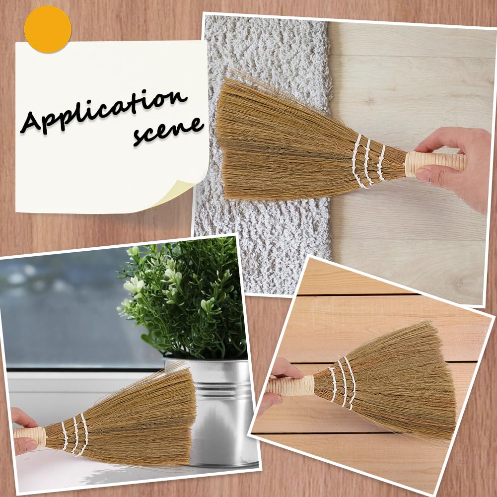GORGECRAFT Cepillo de Escoba Pequeño de 28cm con Mango de Bambú Natural Tradicional Hecho A Mano Resistente de Paja Cerdas Angulares para Limpieza Barrido de Superficies de Escritorio Interior