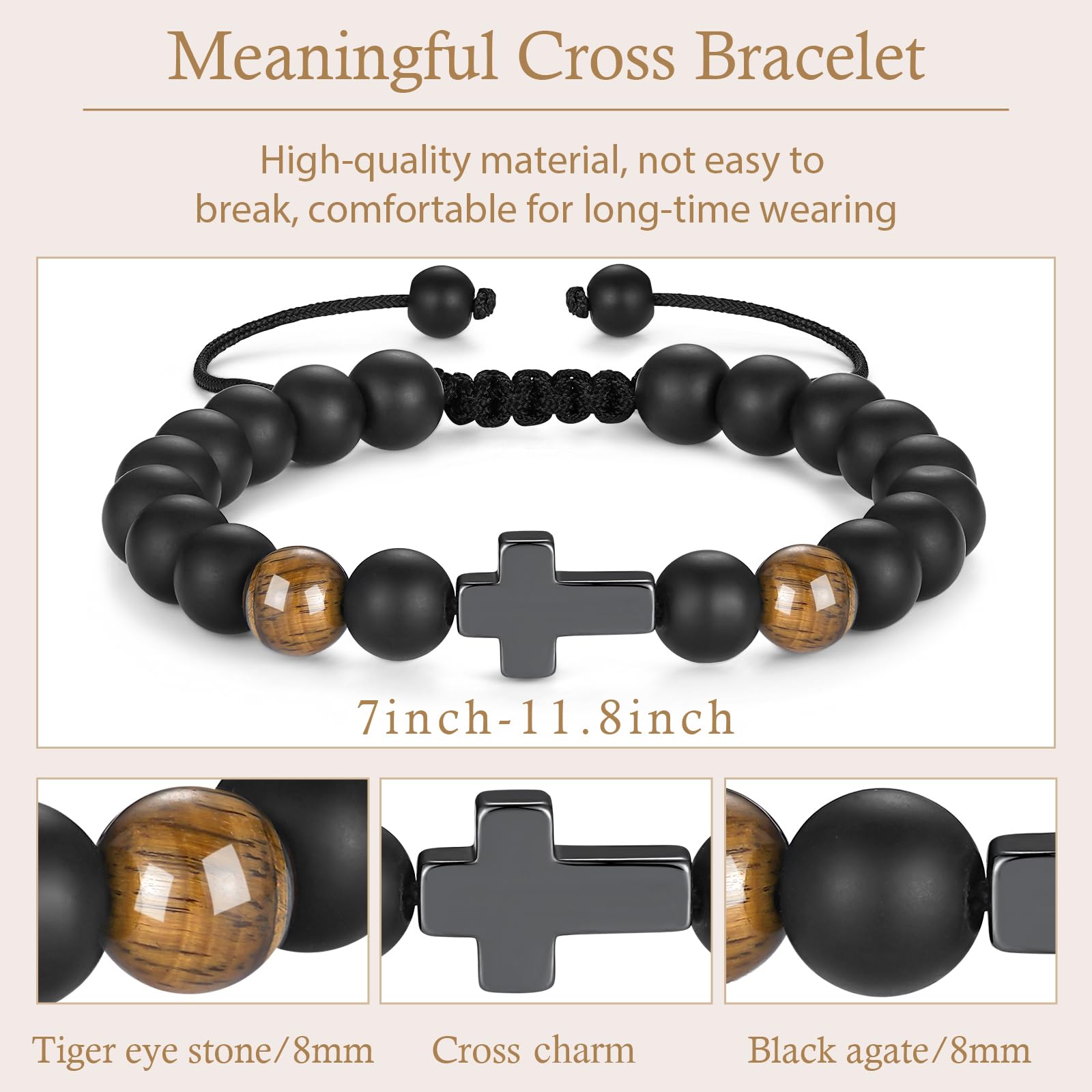Cadeau de confirmation de première communion pour garçons – Bracelets en croix pour fils, petit-fils, frères, neveu – Bracelet d'anniversaire de Noël pour garçons – Bijoux religieux pour