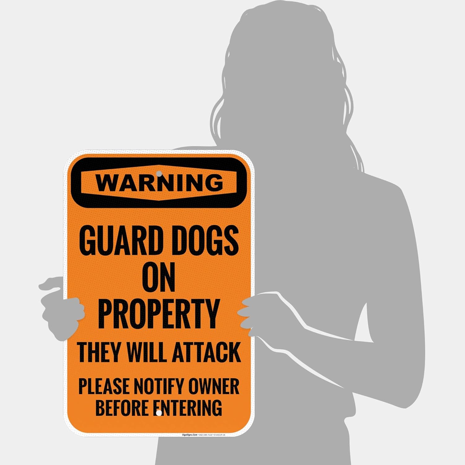 Warning Guard Dogs On Property They Will Attack Please Notify Owner Before Entering Sign, 12x18 Inches, 3M EGP Reflective .063 Aluminum, Fade Resistant, Made in USA by Sigo Signs