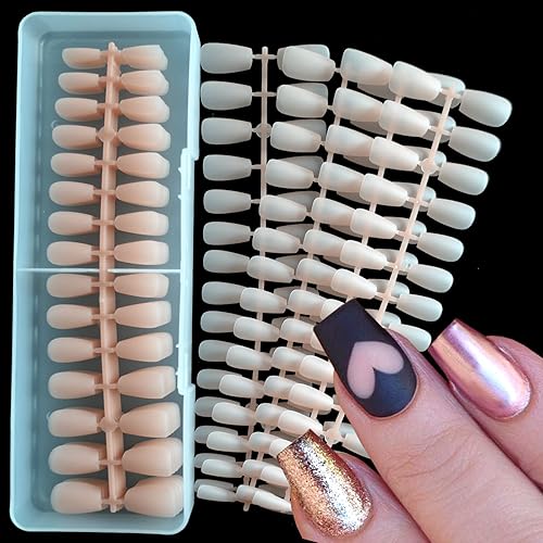 LuckForever Uñas de gel tipo ataúd color nude, 300 piezas de uñas postizas de gel suave, punta de uñas medianas de cobertura completa, gel mate de