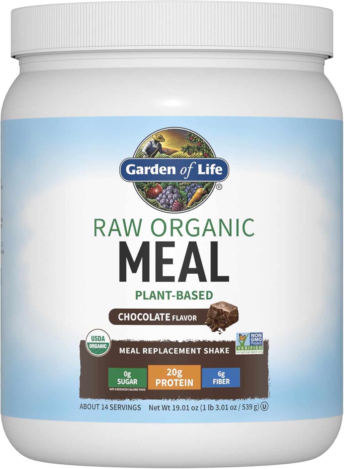 Garden of Life Raw Organic Chocolate Meal Replacement Shake - Plant-Based Pea Protein Powder with Probiotics, Vegan Dairy-Free 14 Servings
