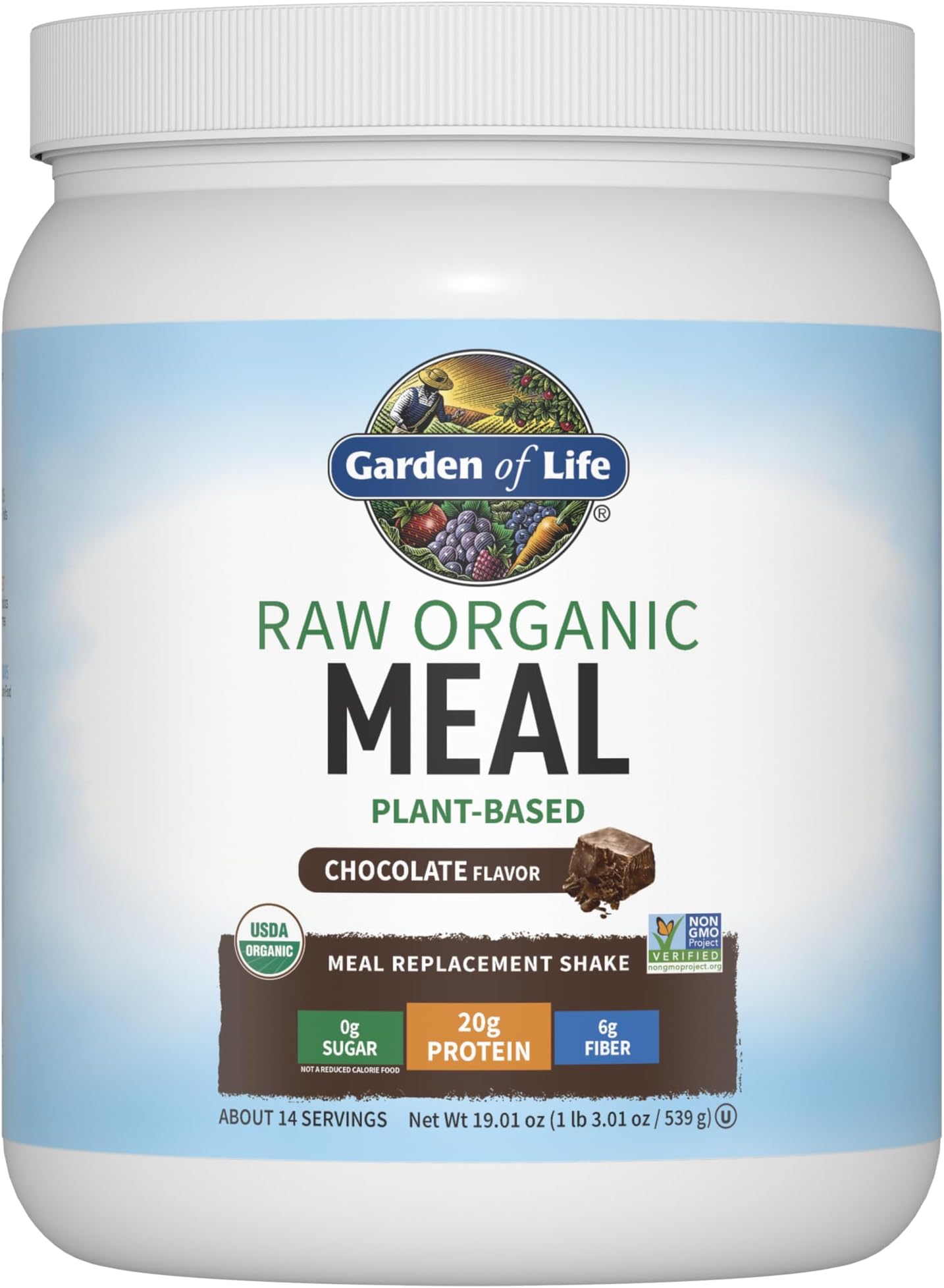 Vegan Protein Powder - Raw Organic Meal Replacement Shakes - Chocolate - Pea Protein, Greens and Probiotics for Women and Men, Plant Based Dairy Free All in One Shake, 14 Servings