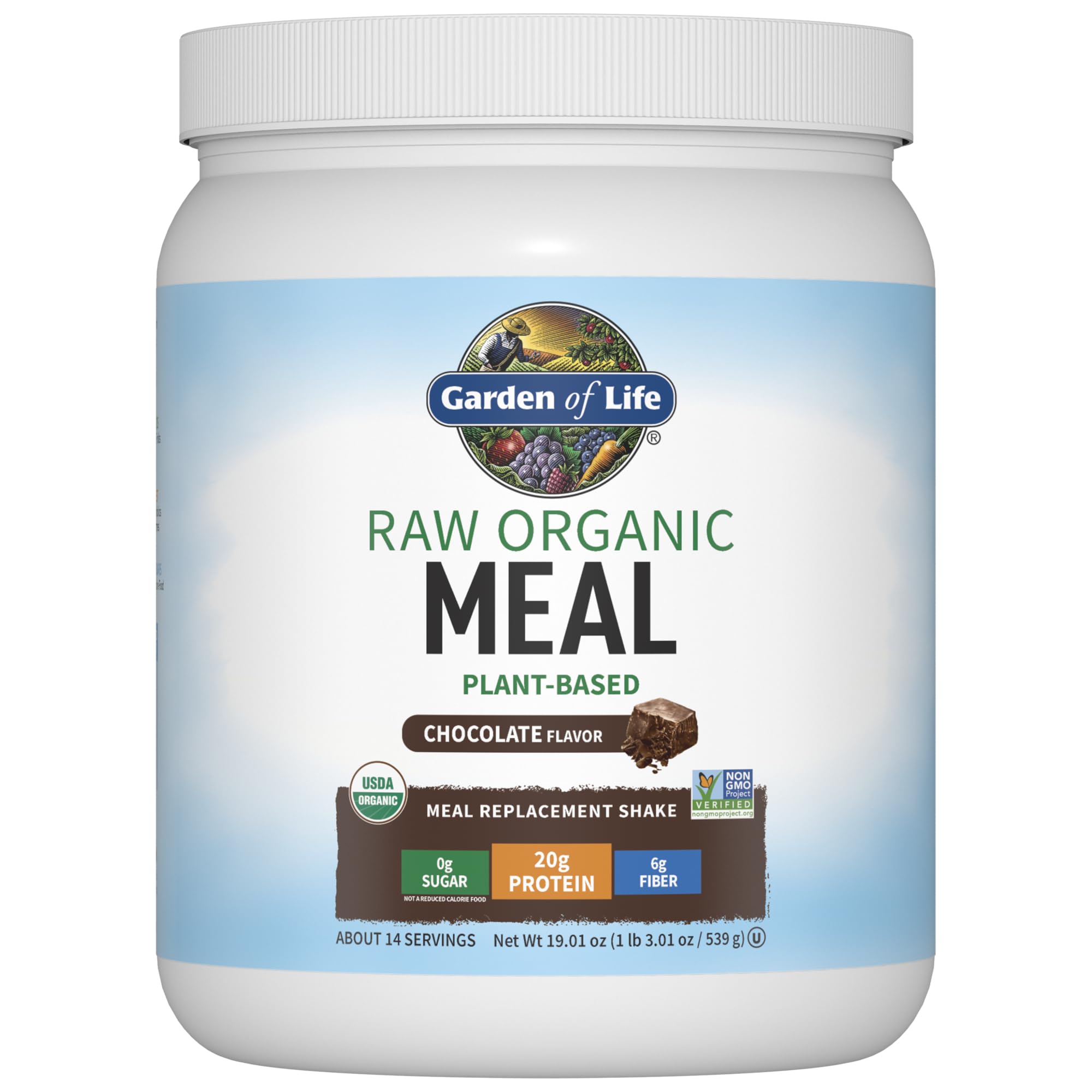 Garden of Life Meal Replacement Shakes, Raw Organic, Chocolate Protein Powder with Plant Based Pea Protein, Sprouts, Greens, Probiotics, Dairy Free 14 Servings