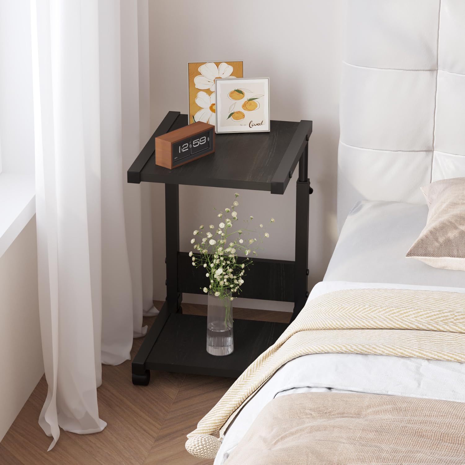 C Table End Table,2-Tier Small Side Table for Couch,Adjustable Height Night Stands for Living Room,Bedroom,Bedside,Black