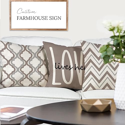 Miniatura 4 de YCOLL Juego de 4 fundas de almohada de granja de 20 x 20 pulgadas, fundas de almohada decorativas de lino rústico, fundas de cojín cuadradas para