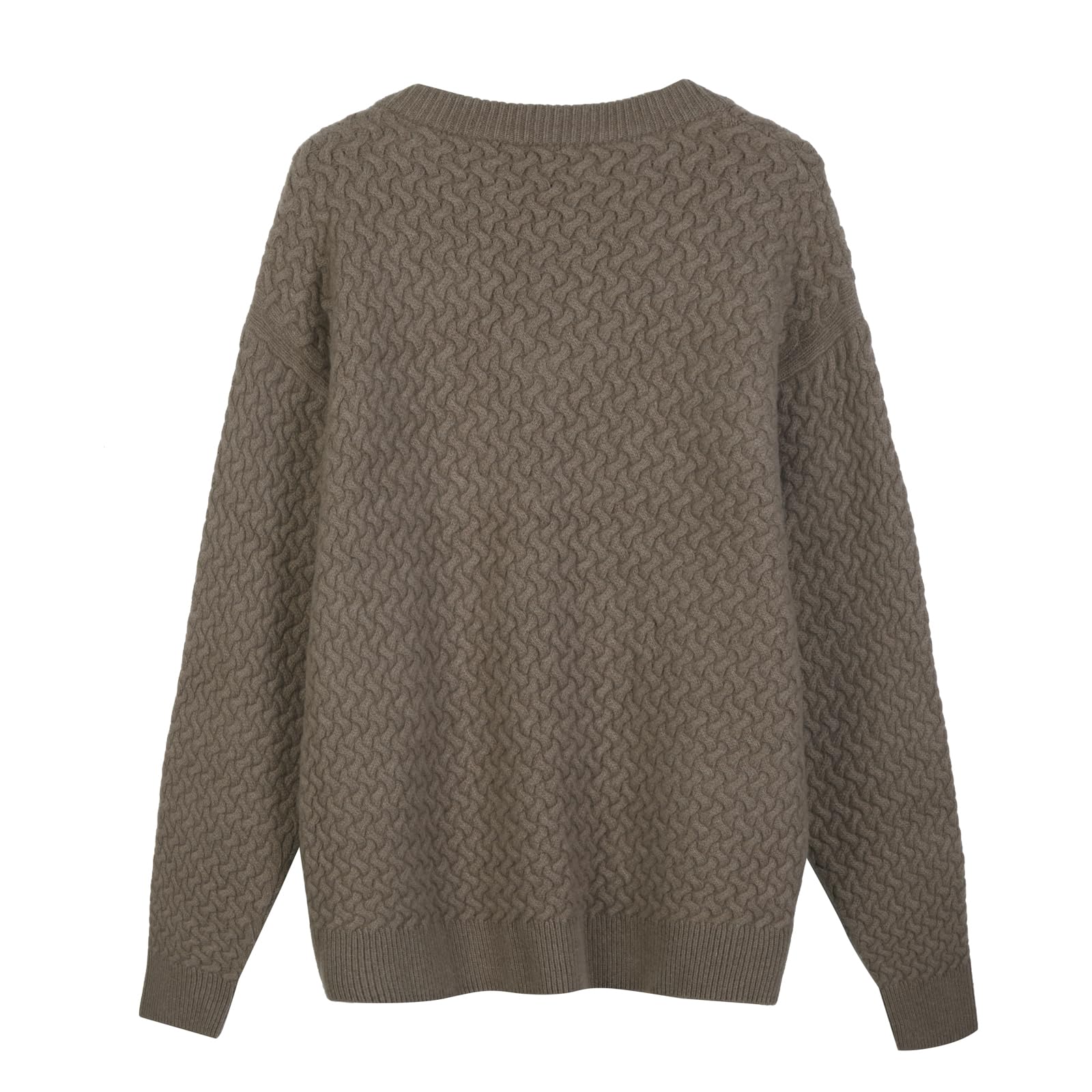 Diana Studio, Sweter z dekoltem w serek z warkoczami - męski, kaszmirowa, z długim rękawem, casualowy, szarobrązowy, XL, szary, XL-XXL