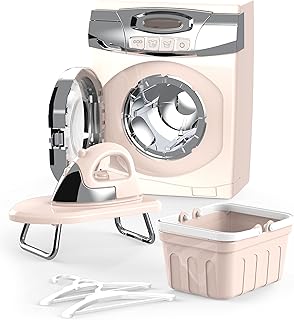 BRIGPICIOUS Toy Washing Machine Laundry Set for Kids,Pretend Toy Play Washer and Dryer Set Laundry Playset Machine for Kids,Toy Toddler Mini Washing Machine Little Washerï¼ˆApricotï¼‰