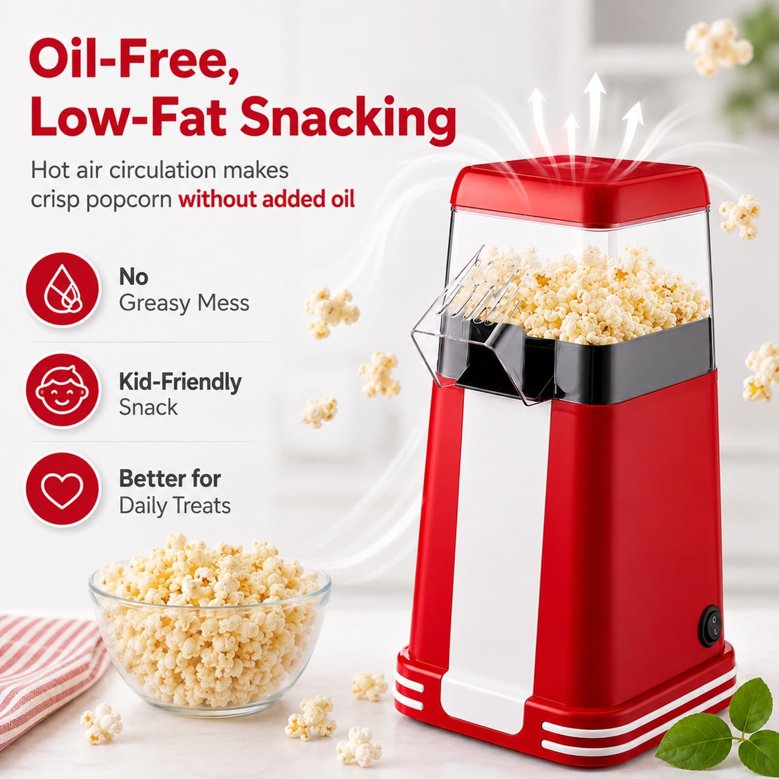 Máquina Rápida for Hacer Palomitas de Maíz con Aire Caliente Sin Aceite | Pequeña Máquina Eléctrica de Palomitas for Cine en Casa Entregando Bocadillos Sanos Frescos en Dos Minutos