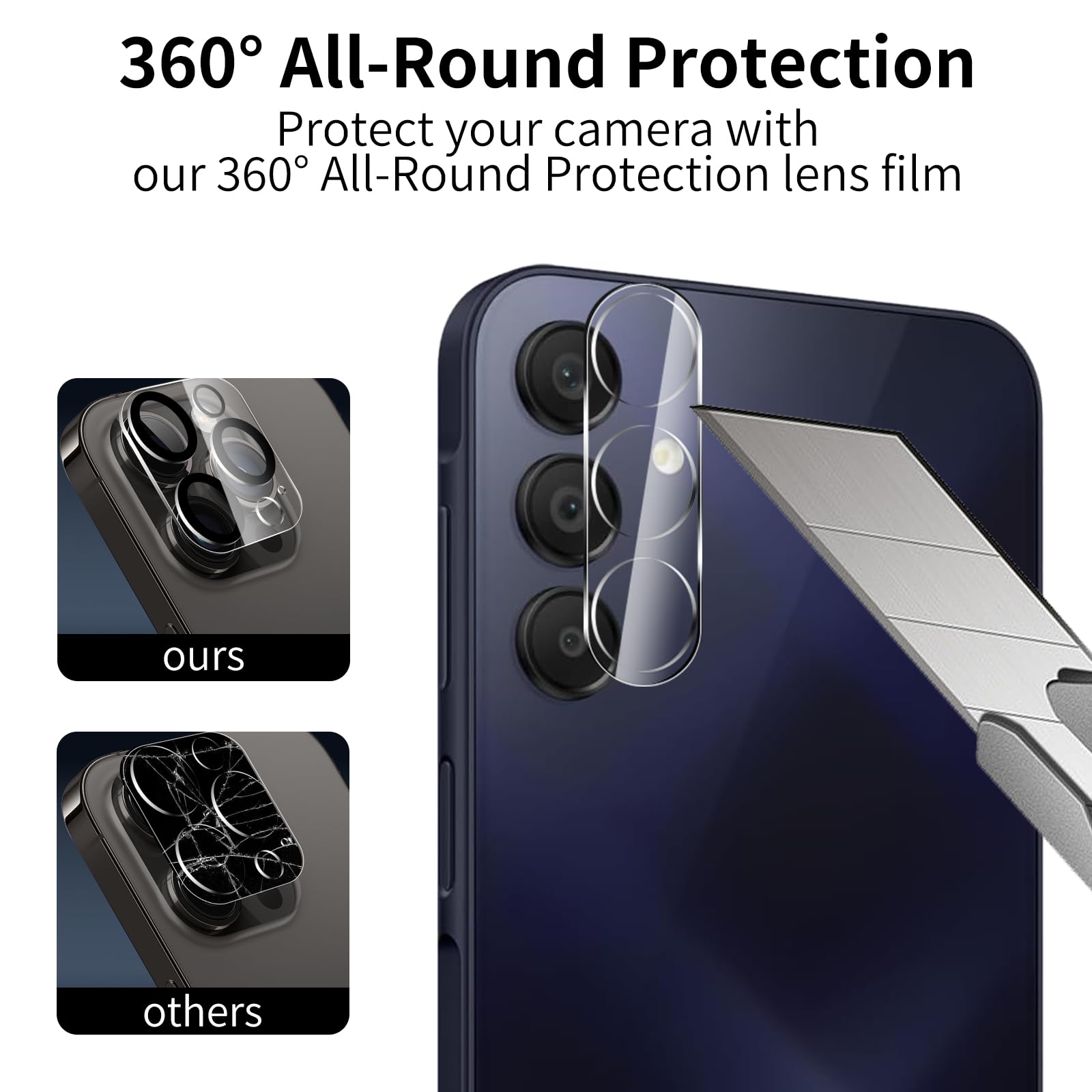 Paquete de 3 + 3 protectores de pantalla de privacidad para Galaxy A15 + protector de lente de cámara, película protectora antiespía, película de vidrio templado resistente a los arañazos, protección