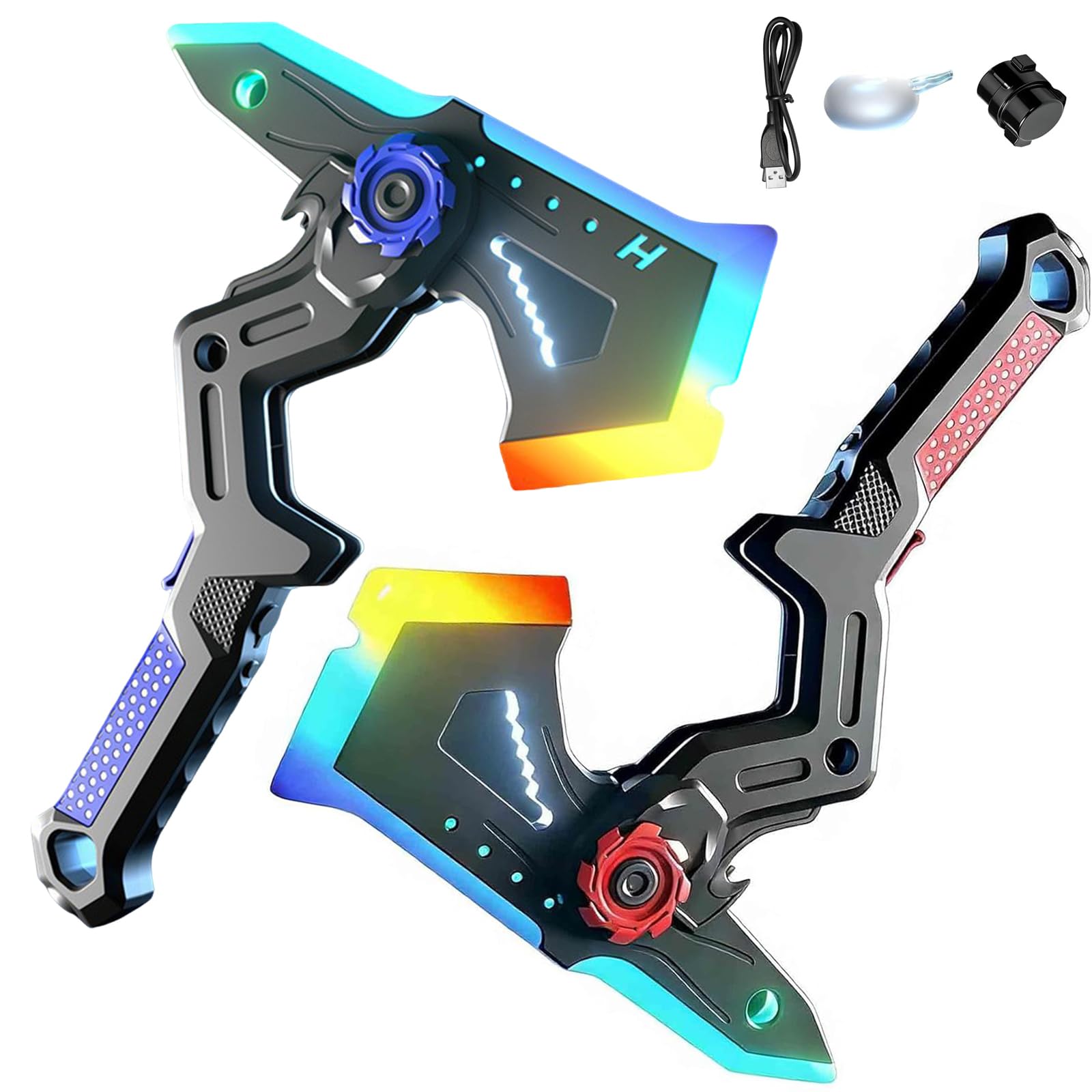2-in-1 Deformable Mechanical Sword Axe,with 7Color Change LED Light-up Blades & Spray Mist Sound Effects,Transformable Light Up Axe Sword Toy Creative Cosplay Prop for Boys (A+B)