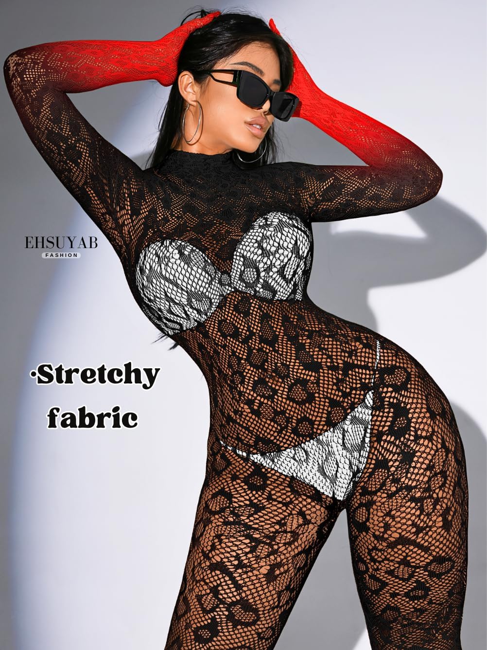 Sexy Lace Leopard Jumpsuit For Women, Fishnet Bodysuit Glow Party Club, Poster One Piece Mesh Full Body Rave Outfits - Image 5