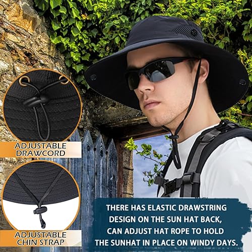 Miniatura 7 de ZOORON Paquete de 1 y 2 sombreros de sol para hombres y mujeres, sombrero de ala ancha, protección UV, impermeable, para pesca, senderismo,