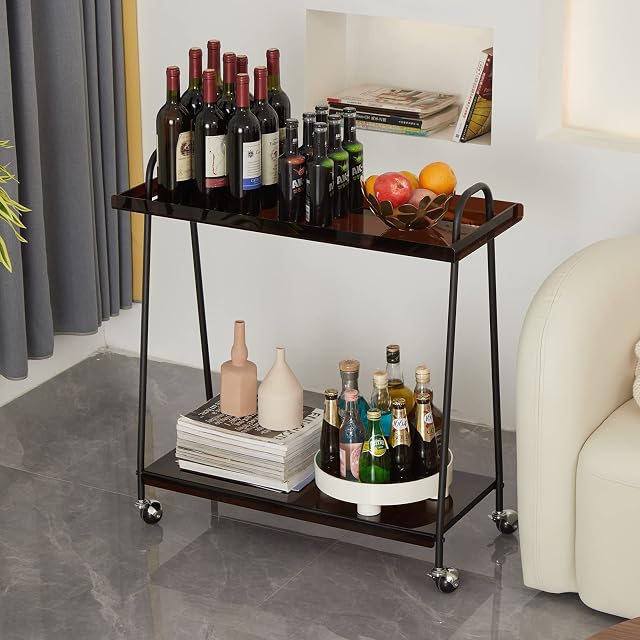 Henbula Bar Storage Trolley Cart,Acrylic Metal Rolling Utility Mobile Shelving Organizer Cart with Handle Lockable Wheels for Living Room Kitchen Office Bedroom,Multi-Color, Two Seats (MFDV-M)
