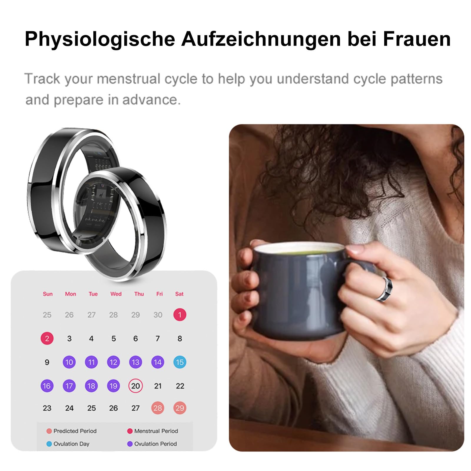 findtime Smartring Smart Ring Android iOS Fitness Ring Tracker Anello Smartracker per uomo e donna, cardiofrequenzimetro, contapassi, monitoraggio del sonno, anello intelligente argento e oro