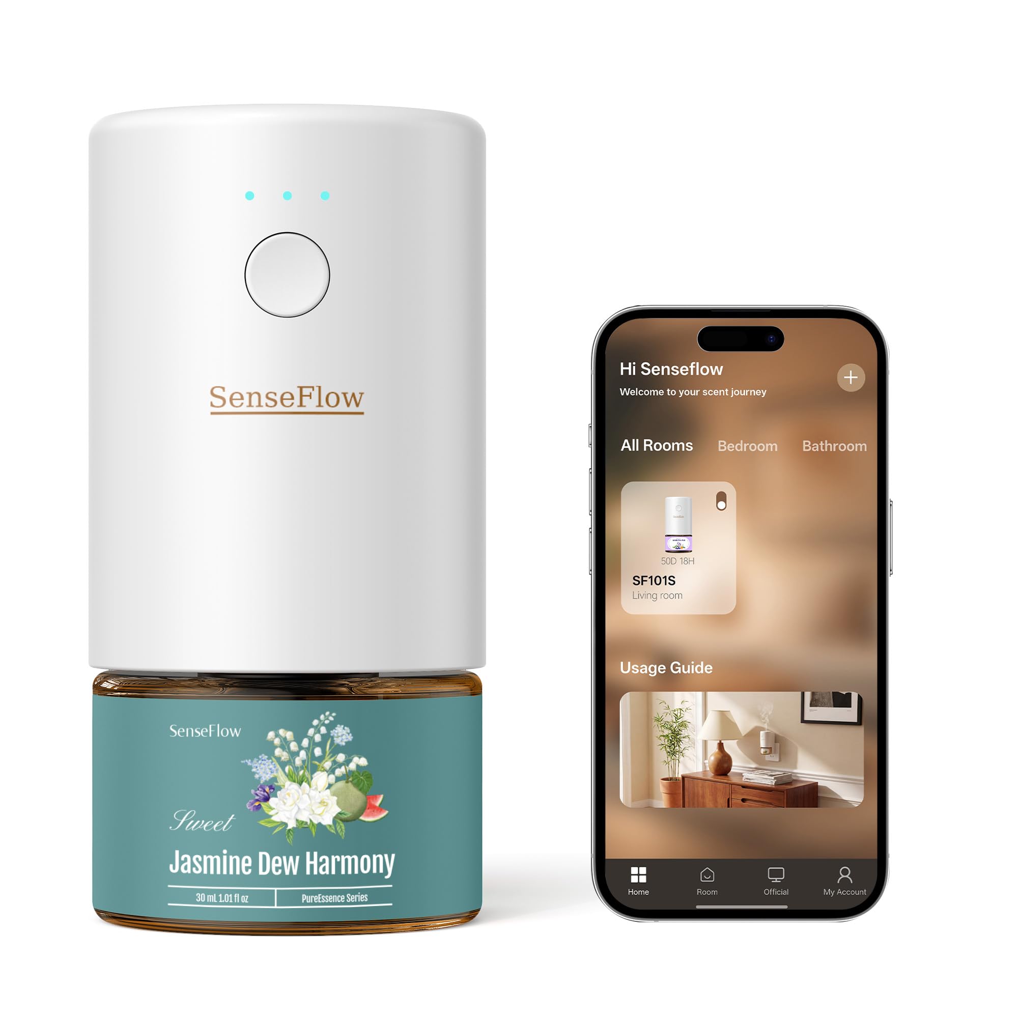 Dyfuzor zapachowy do olejków eterycznych WiFi SF101S Pro, bezwodny, ultradźwiękowy zapach do pomieszczeń, 100% roślinny odświeżacz powietrza, aromat 120 dni do domu do 100 m² – harmonia