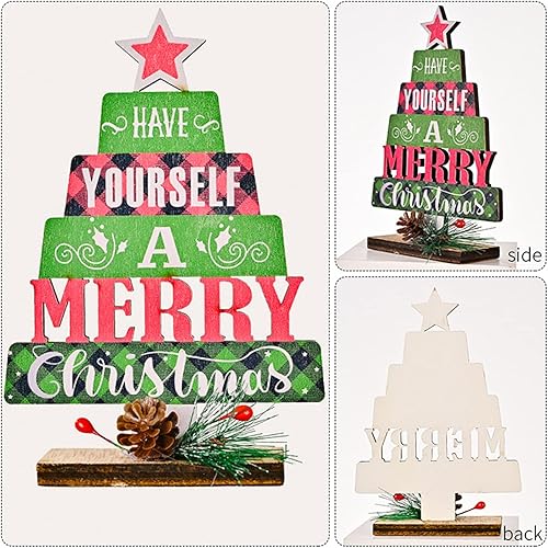 Miniatura 5 de Decoración de mesa de Navidad de madera, decoración de mesa de Navidad, decoración de árbol de Navidad de pie de madera, adornos de Navidad 2022,
