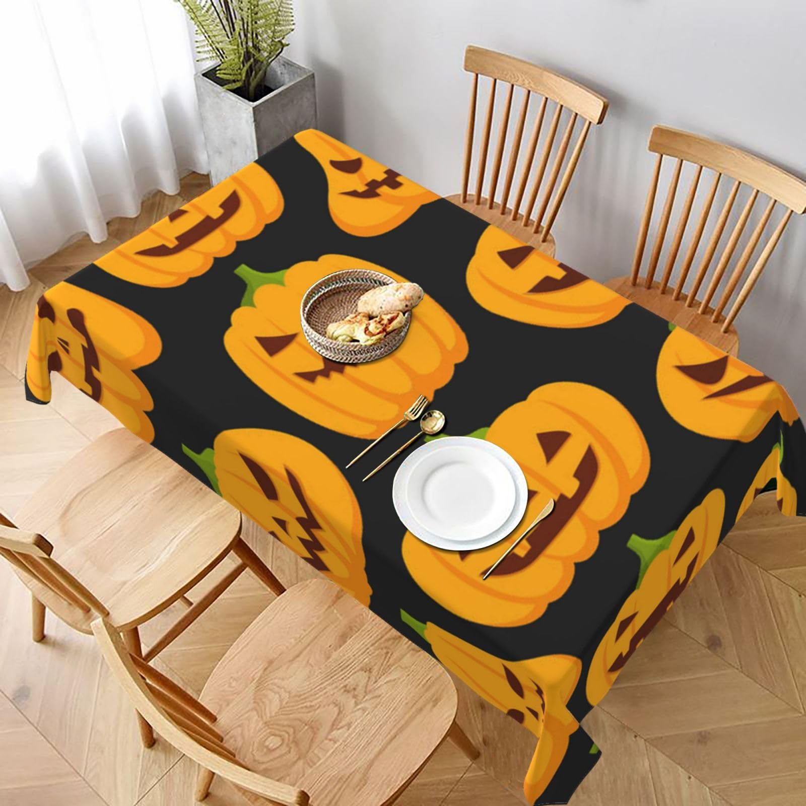 BNVSADC Halloween Pumpkin Patterns Printed Rectangle Tablecloth 228x152 CM, Water Resistant Polyester Table Cloth Decorative Fabric Table Covers for Kitchen Dining Table Parties Camping