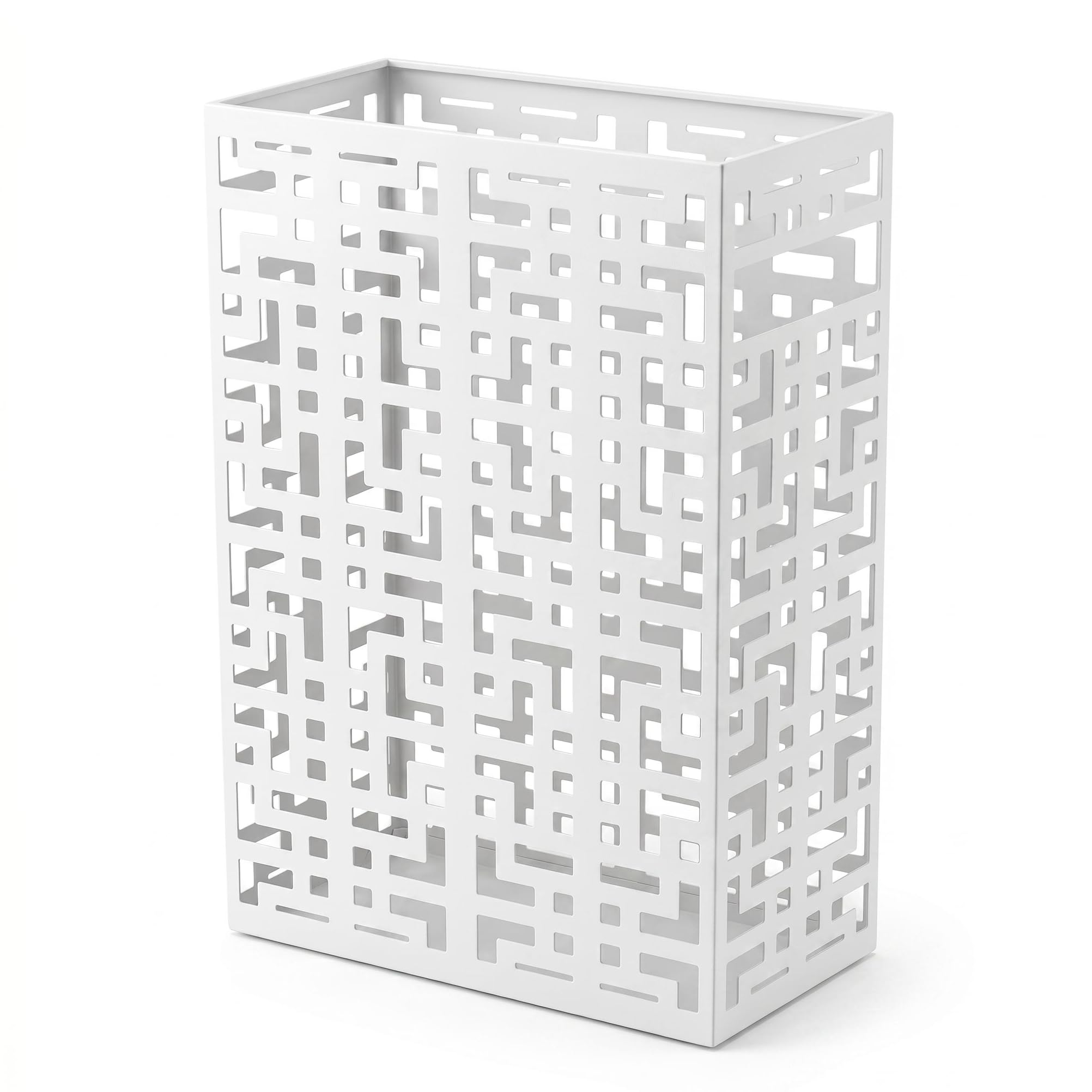 BEWBBAT Portaombrelli per ingresso, quadrato in metallo, autoportante, rettangolare, per casa e ufficio, 40,6 x 25,4 x 12,7 cm, bianco