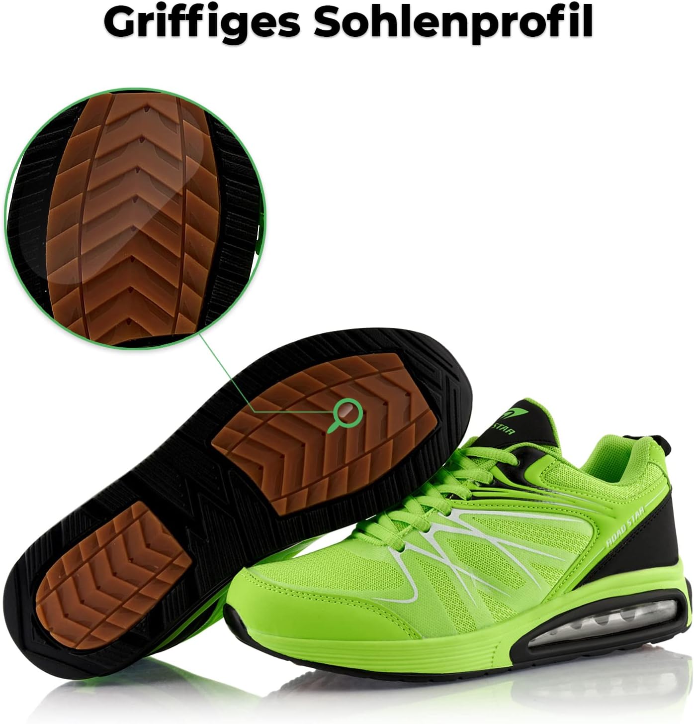 Fusskleidung unisex trainers, cushioned sports shoes, lightweight running shoes 38 EU Green / Black