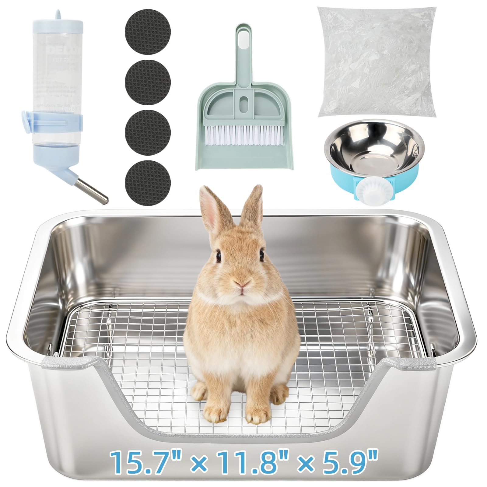 BWOGUE Stainless Steel Rabbit Litter Box with Sifting Tray, Metal Grids Bunny Litter Box, Small Animal Toilet Pan Steel Grid for Adult Guinea Pigs, Chinchillas, Ferrets, Easy to Clean, Odor Control