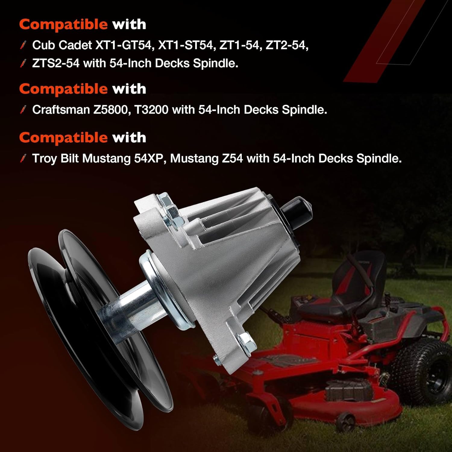 618P09236 Mower Deck Spindle Compatible with Cub Cadet XT1-GT54, XT1-ST54, ZT1-54, ZT2-54, ZTS2-54; Craftsman Z5800, T3200; Troy Bilt Mustang 54XP, Mustang Z54 54" Decks Spindle Replaces# 618-09236